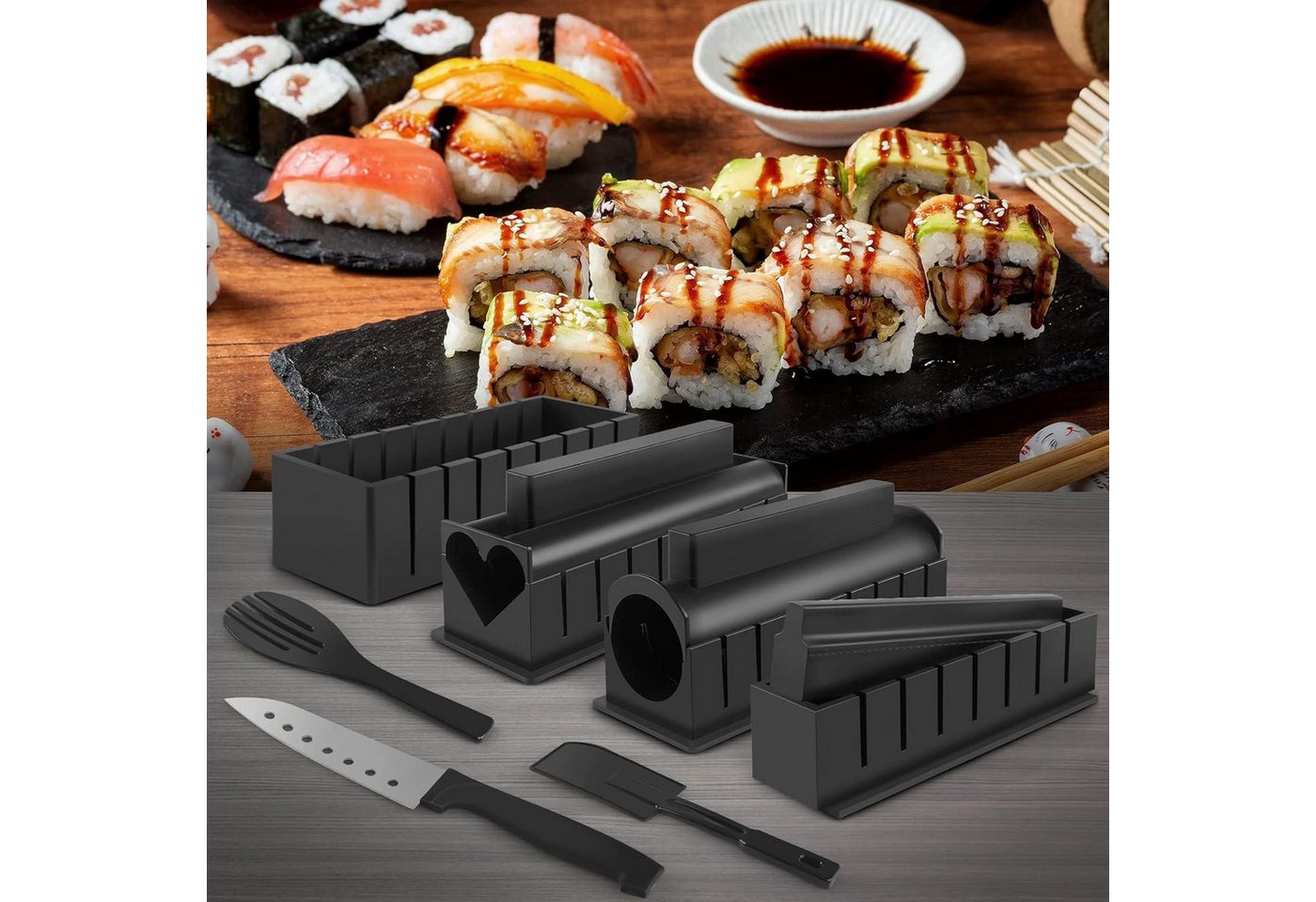 SKYSER Back-Set Sushi Maker Set 20-teilig für Anfänger selbst machen Schwarz Bild 4