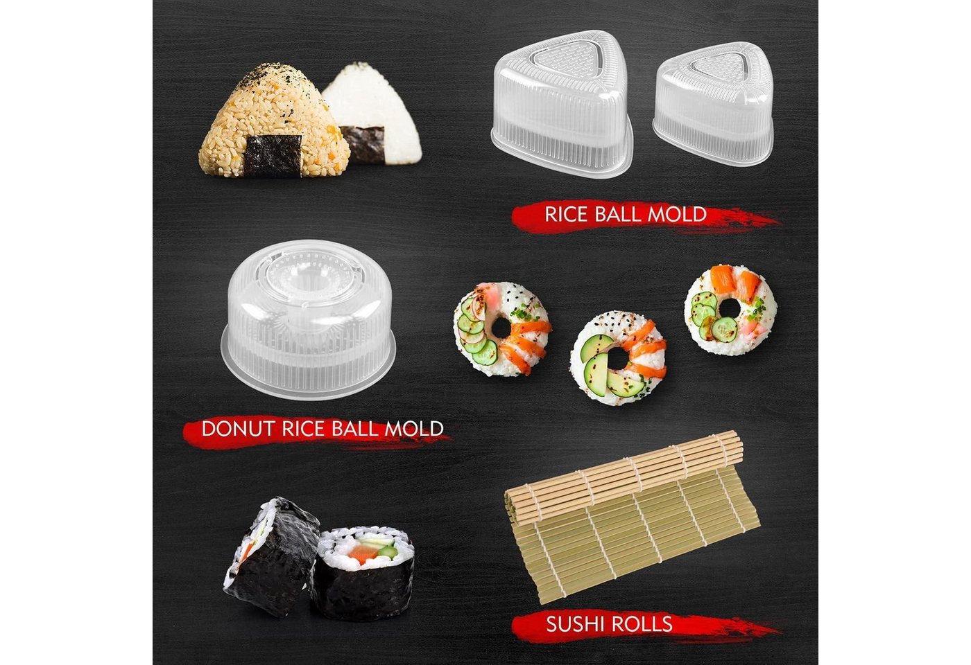 SKYSER Back-Set Sushi Maker Set 20-teilig für Anfänger selbst machen Schwarz Bild 5