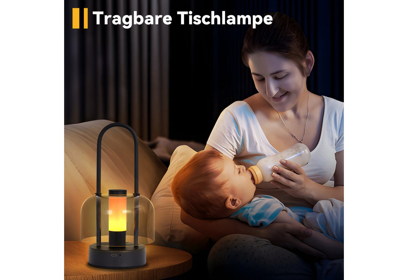 Nettlife LED Nachttischlampe Kabellos Tischleuchte Schwarz Touch Dimmbar Akku-Betrieb USB-C, Touch Dimmbar, LED fest integriert, mit Speicherfunktion für Esszimmer Schlafzimmer