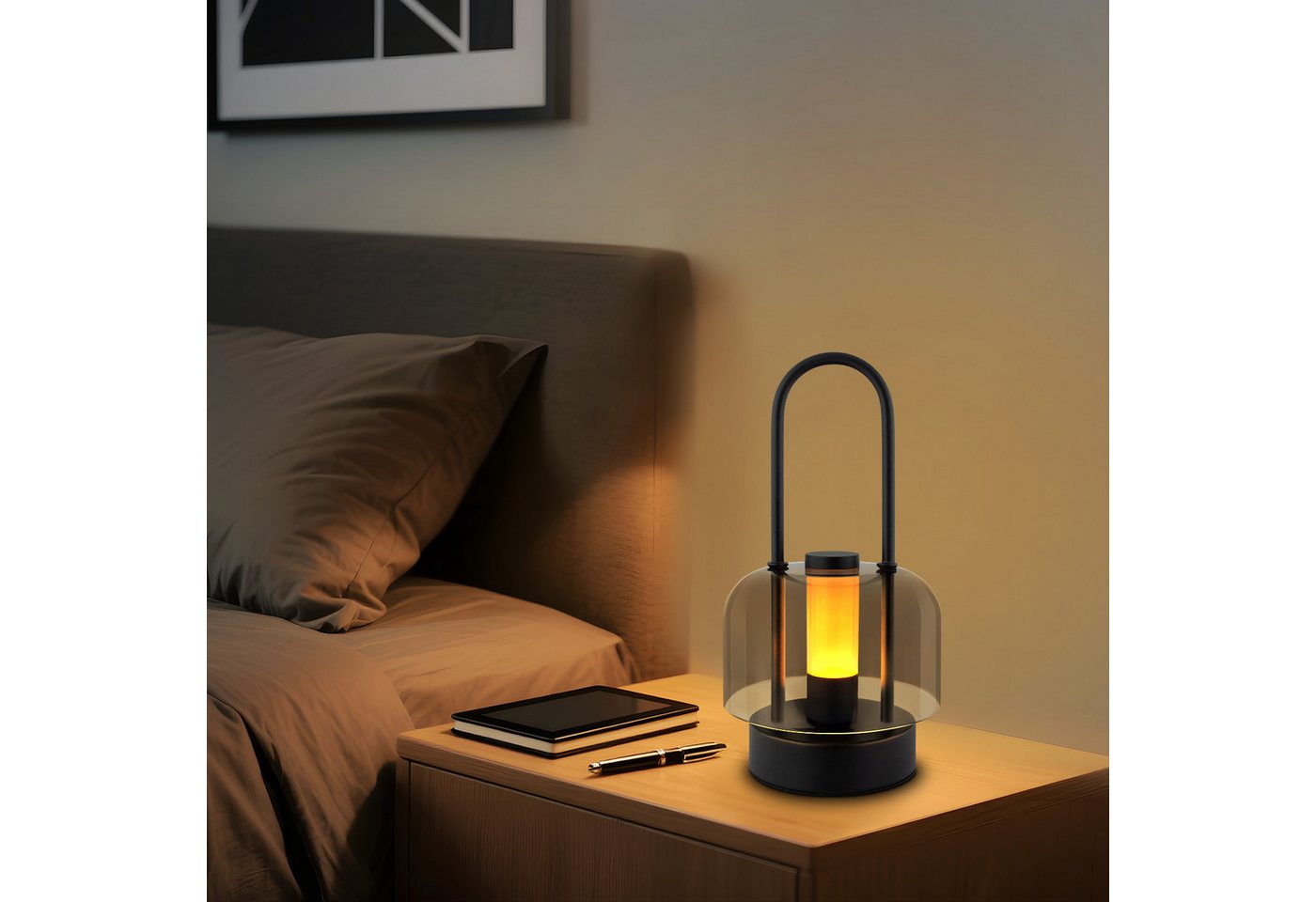 Nettlife LED Nachttischlampe Kabellos Tischleuchte Schwarz Touch Dimmbar Akku-Betrieb USB-C, Touch Dimmbar, LED fest integriert, mit Speicherfunktion für Esszimmer Schlafzimmer Bild 2