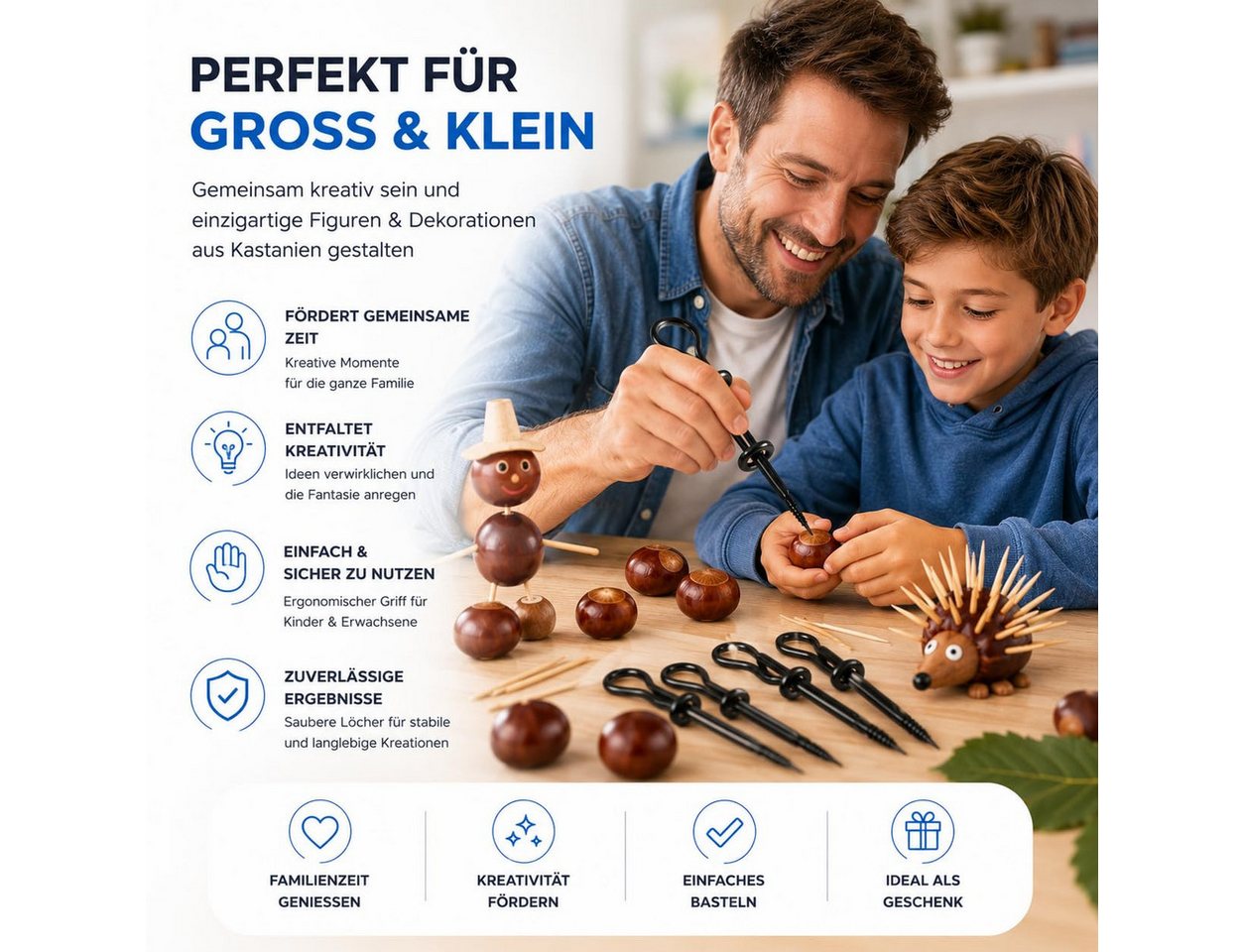 TK Gruppe Metallbohrer Kastanienbohrer-Set in verschiedenen Größen für Herbstbasteleien, (1-tlg)