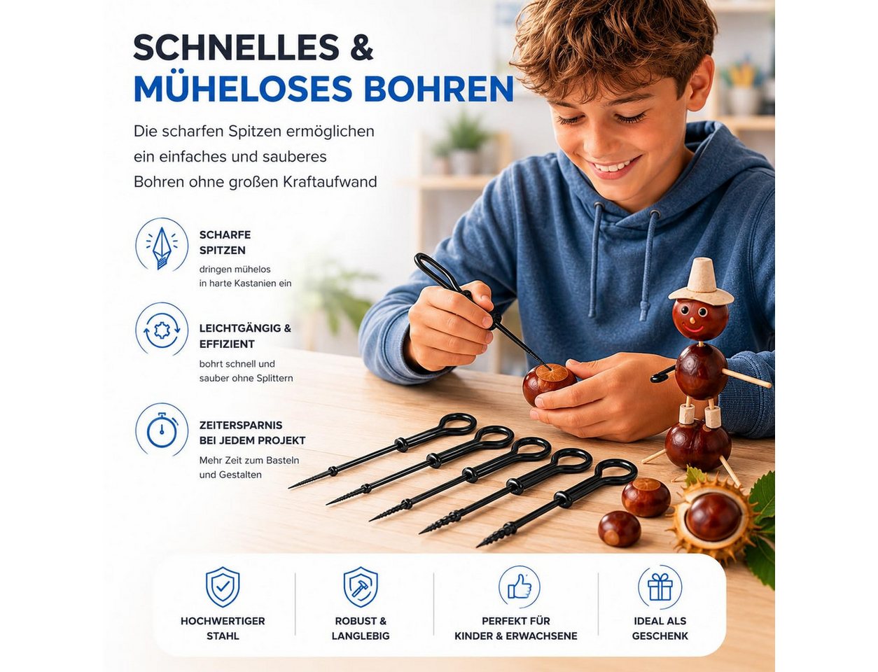 TK Gruppe Metallbohrer Kastanienbohrer-Set in verschiedenen Größen für Herbstbasteleien, (1-tlg) Bild 4