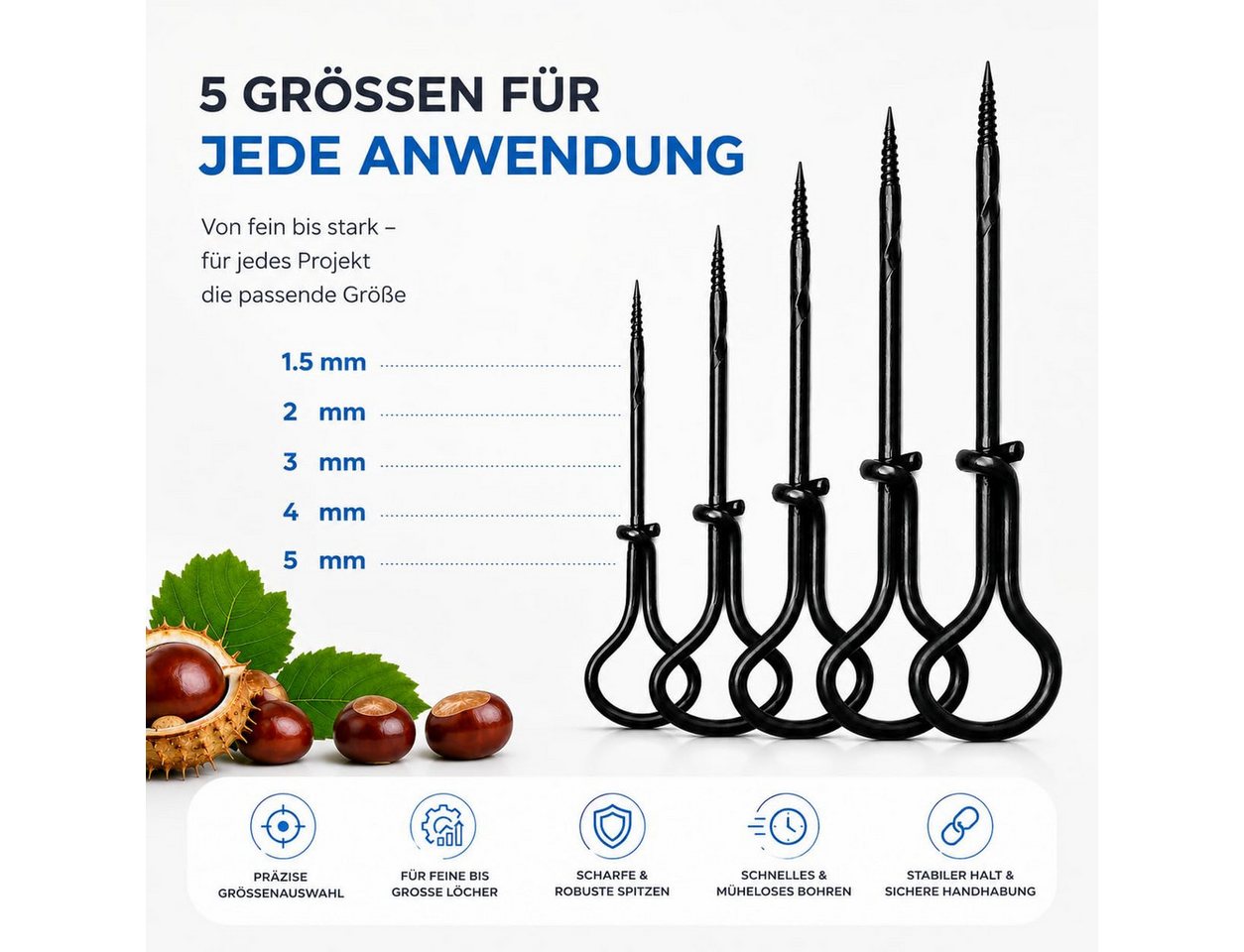 TK Gruppe Metallbohrer Kastanienbohrer-Set in verschiedenen Größen für Herbstbasteleien, (1-tlg) Bild 5