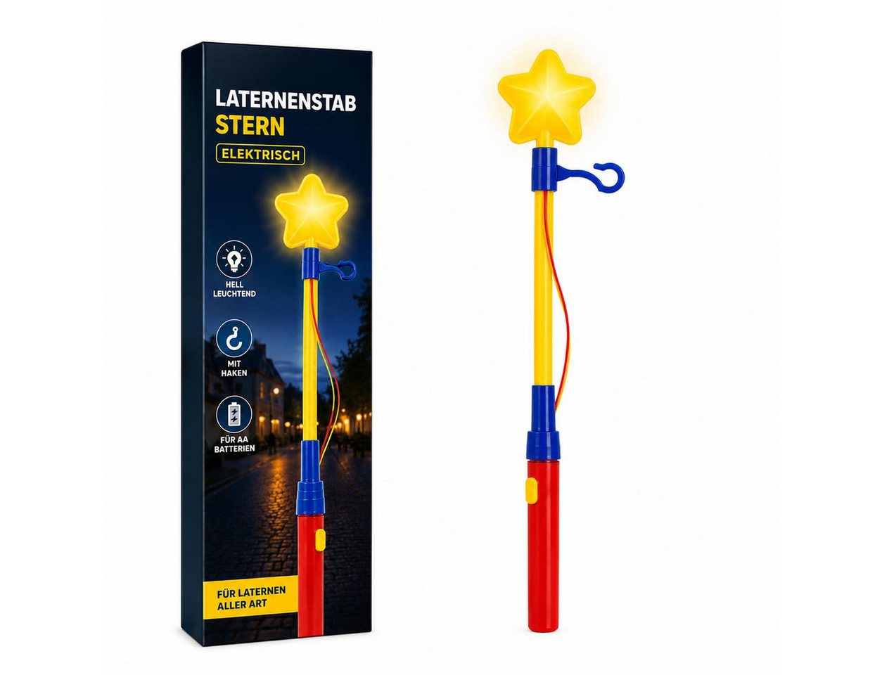TK Gruppe LED Laterne Elektrischer Laternenstab mit leuchtendem Stern und Haken