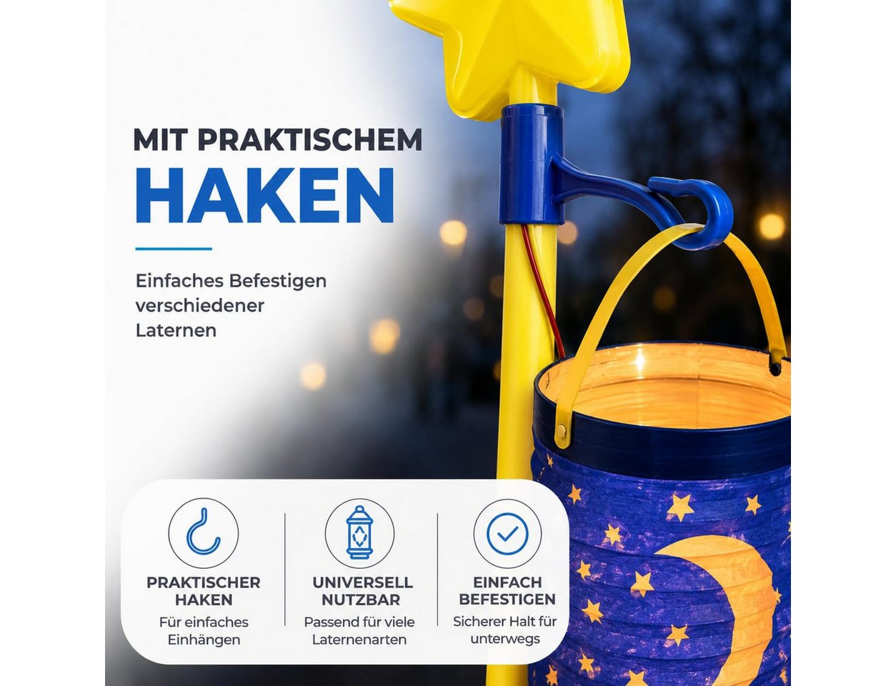 TK Gruppe LED Laterne Elektrischer Laternenstab mit leuchtendem Stern und Haken Bild 2
