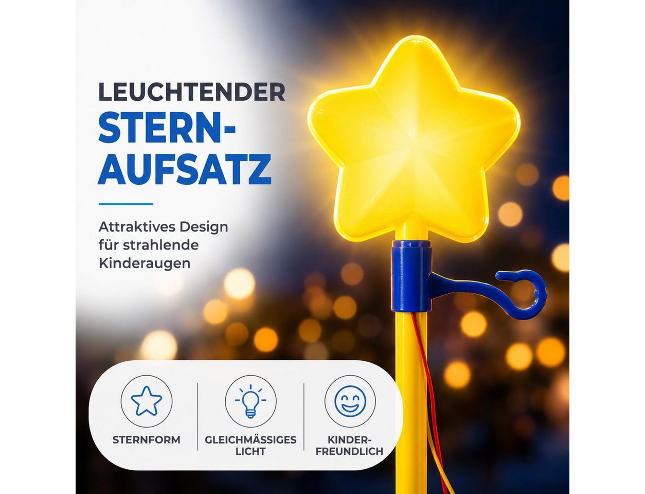 TK Gruppe LED Laterne Elektrischer Laternenstab mit leuchtendem Stern und Haken Bild 3