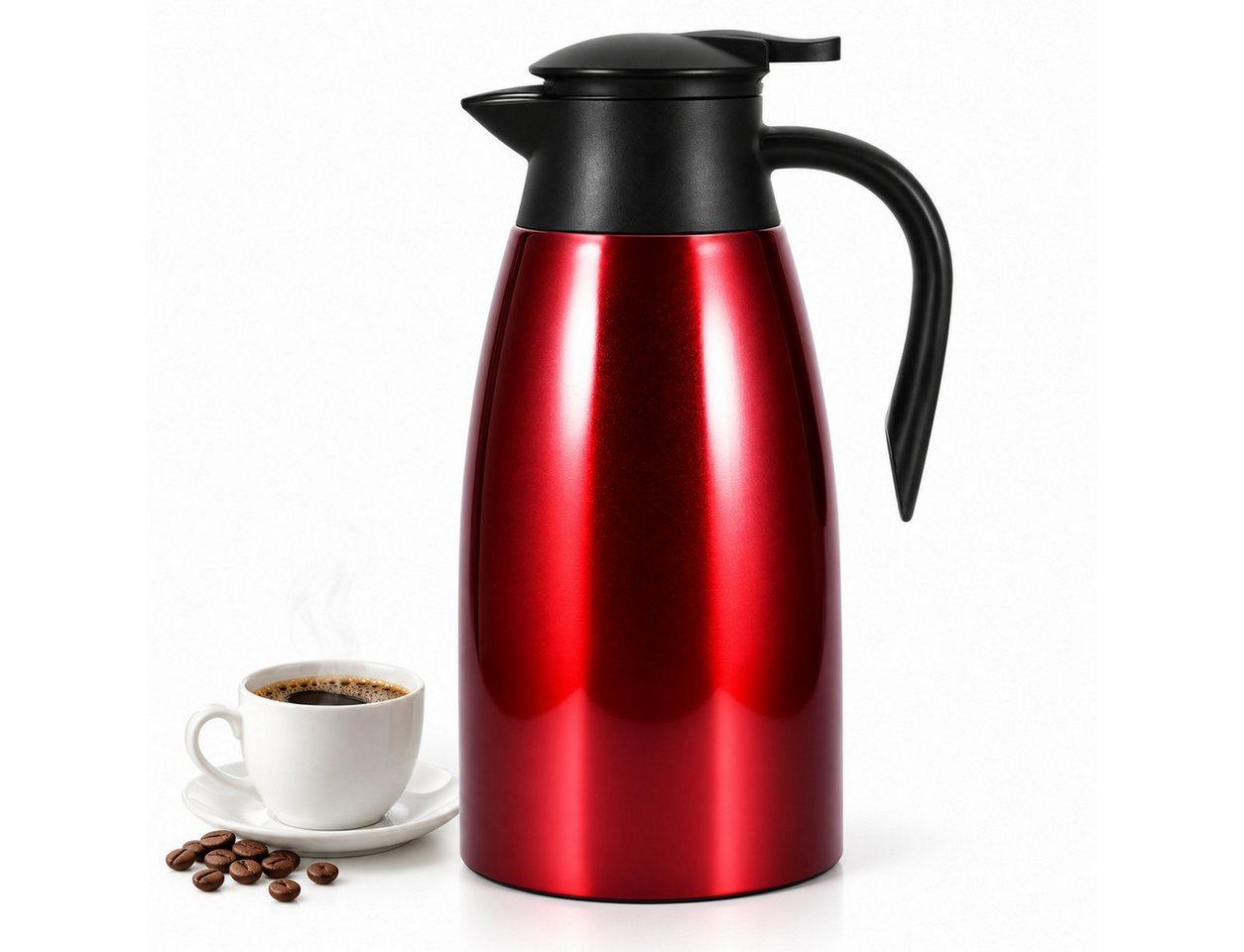 LEMLIT Isolierkanne 2,1 L Thermoskanne 304 Edelstahl, Vakuumisoliert, Auslaufsicher, 2.1 l, (1er Set, 1-St., Doppelwandige Vakuumisolierung), 24 Std. Warmhaltung, Für Kaffee, Tee, Milch Und Kaltgetränke