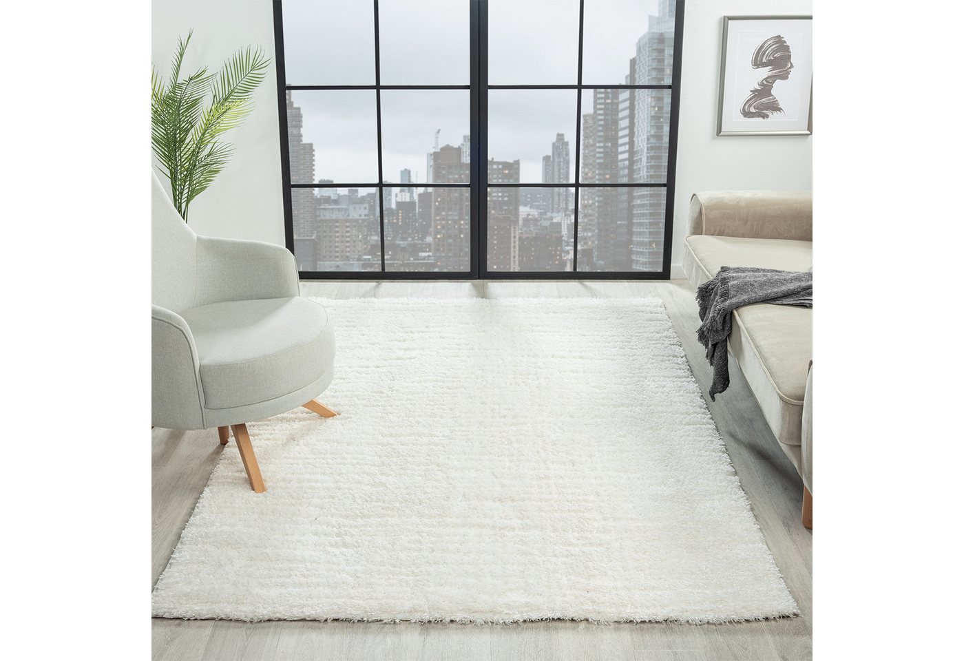 Vimoda Hochflor-Teppich Shaggy Langflor, weich & küschlich Teppich Wohnzimmer Weiß, Rechteckig, Höhe: 30 mm, 3D Motiv, Raute, luxuriöser Look für Wohnzimmer, Kinderzimmer Bild 5