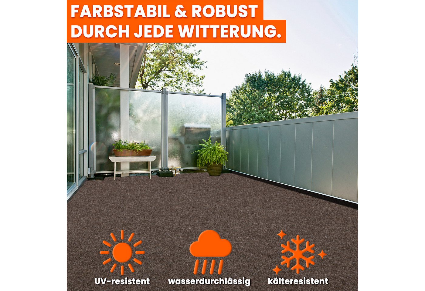 Midori Rasenteppich, Rasenteppich Kunstrasen Drainage-Noppen 133 x 100 cm Braun Balkon