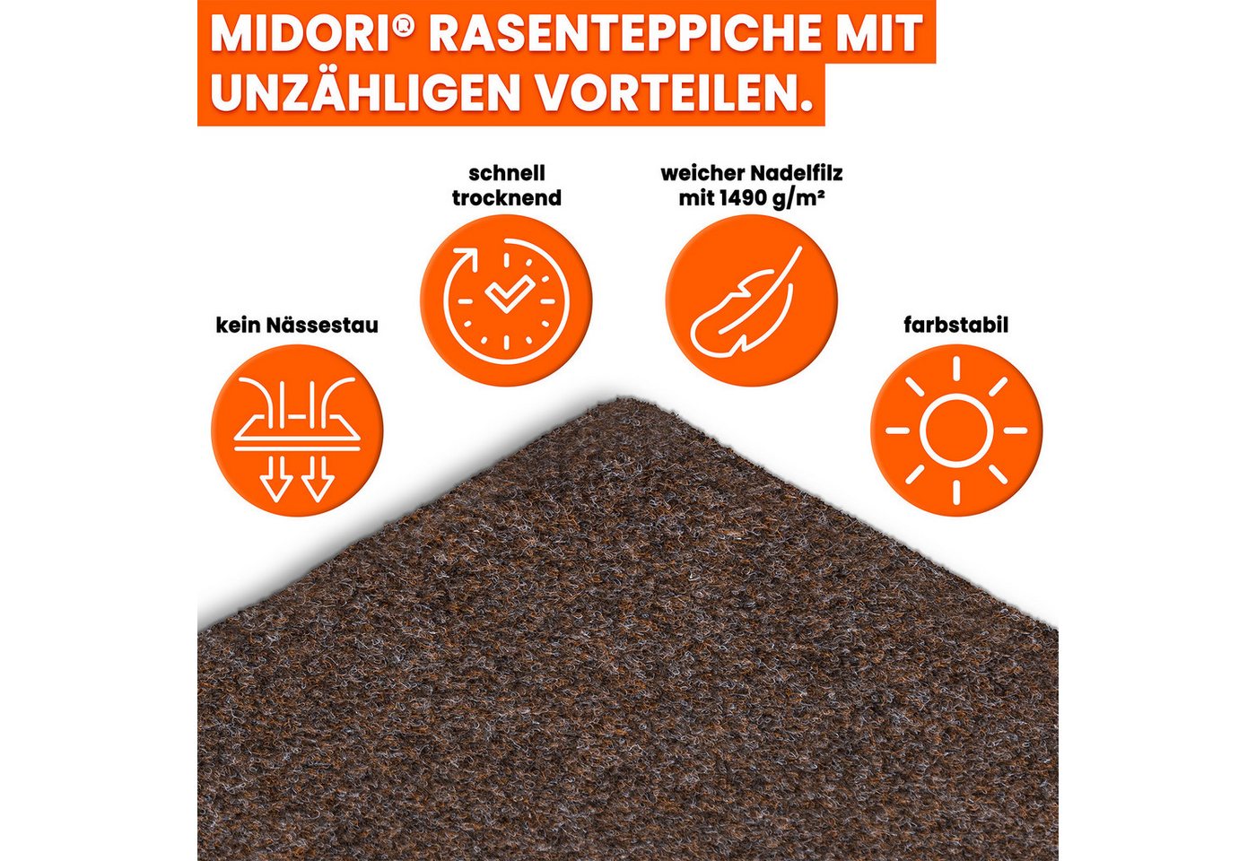 Midori Rasenteppich, Rasenteppich Kunstrasen Drainage-Noppen 133 x 100 cm Braun Balkon Bild 2
