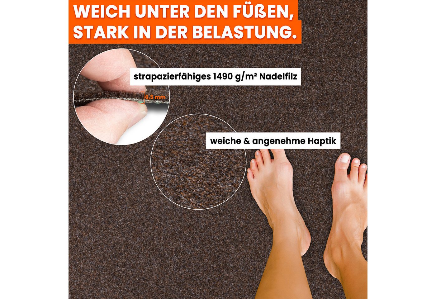 Midori Rasenteppich, Rasenteppich Kunstrasen Drainage-Noppen 133 x 100 cm Braun Balkon Bild 4