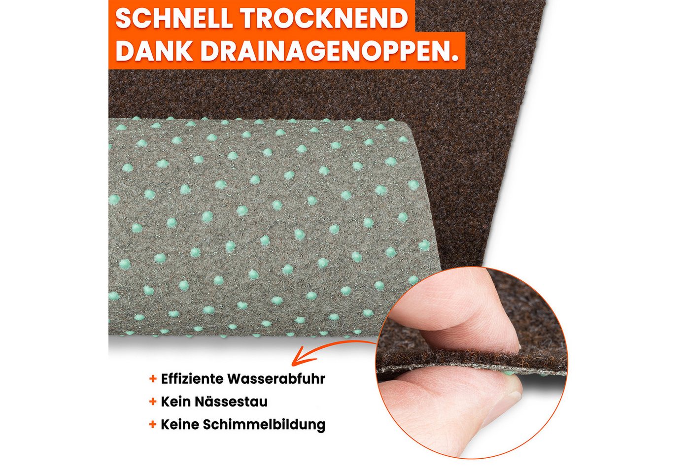 Midori Rasenteppich, Rasenteppich Kunstrasen Drainage-Noppen 133 x 100 cm Braun Balkon Bild 5