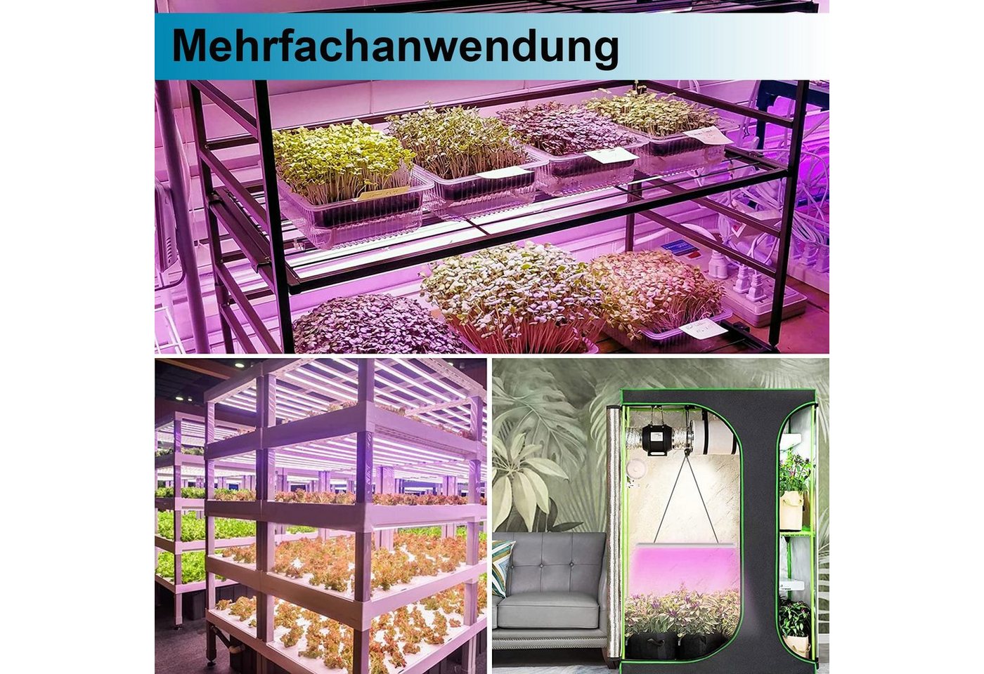MUPOO Pflanzenlampe Grow Lampe Vollspektrum, Zugkettenschalter LED Pflanzen Wachstumslampe, 50 cm-192 LEDs, Durchgängig Erweiterbar Bild 3
