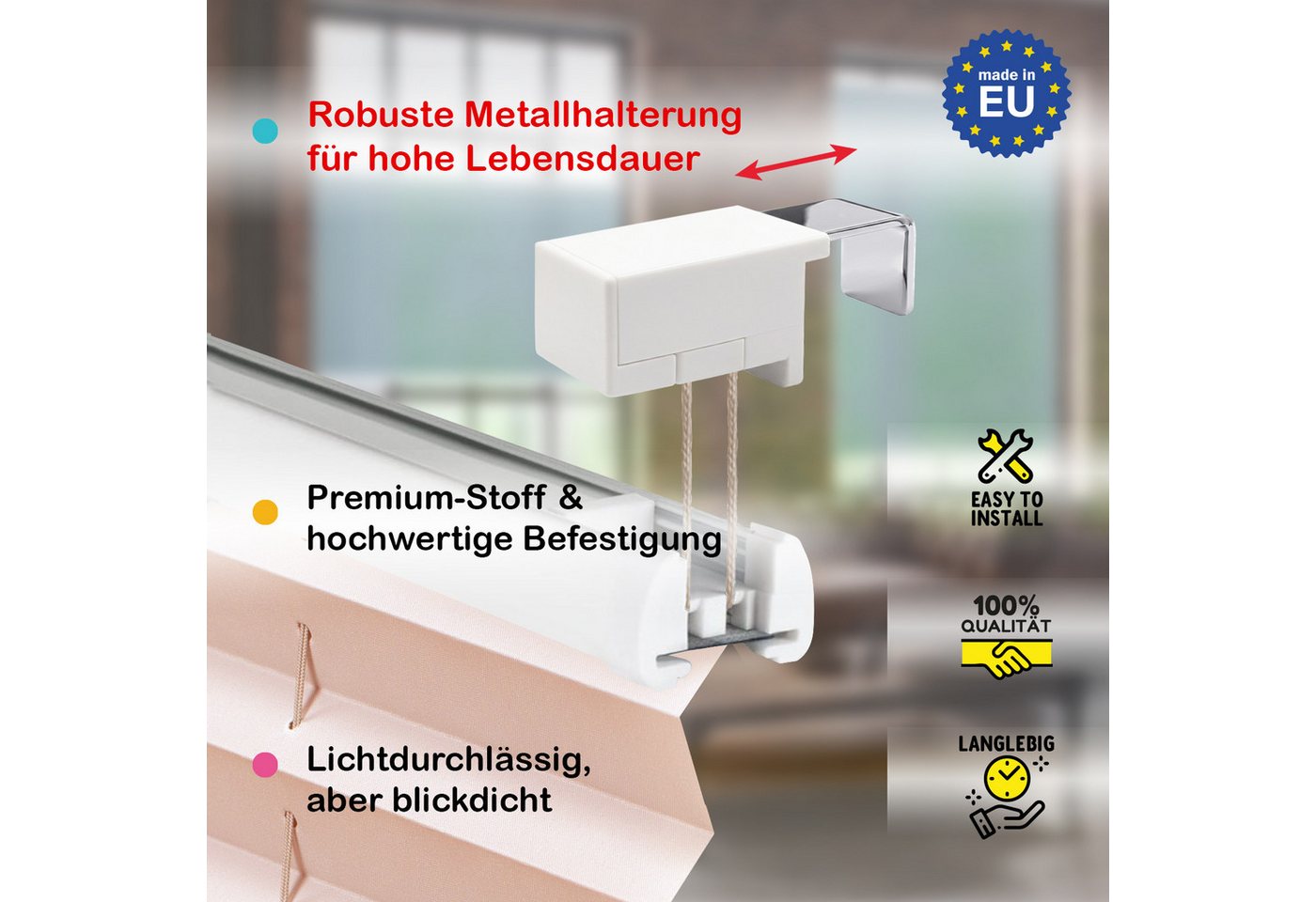 Rikmani Plissee Klemmfix ohne Bohren Rosé 40x100 cm, blickdicht, Klemmfix, Sichtschutz, Sonnenschutz, einfache Montage, Stufenlos verstellbar