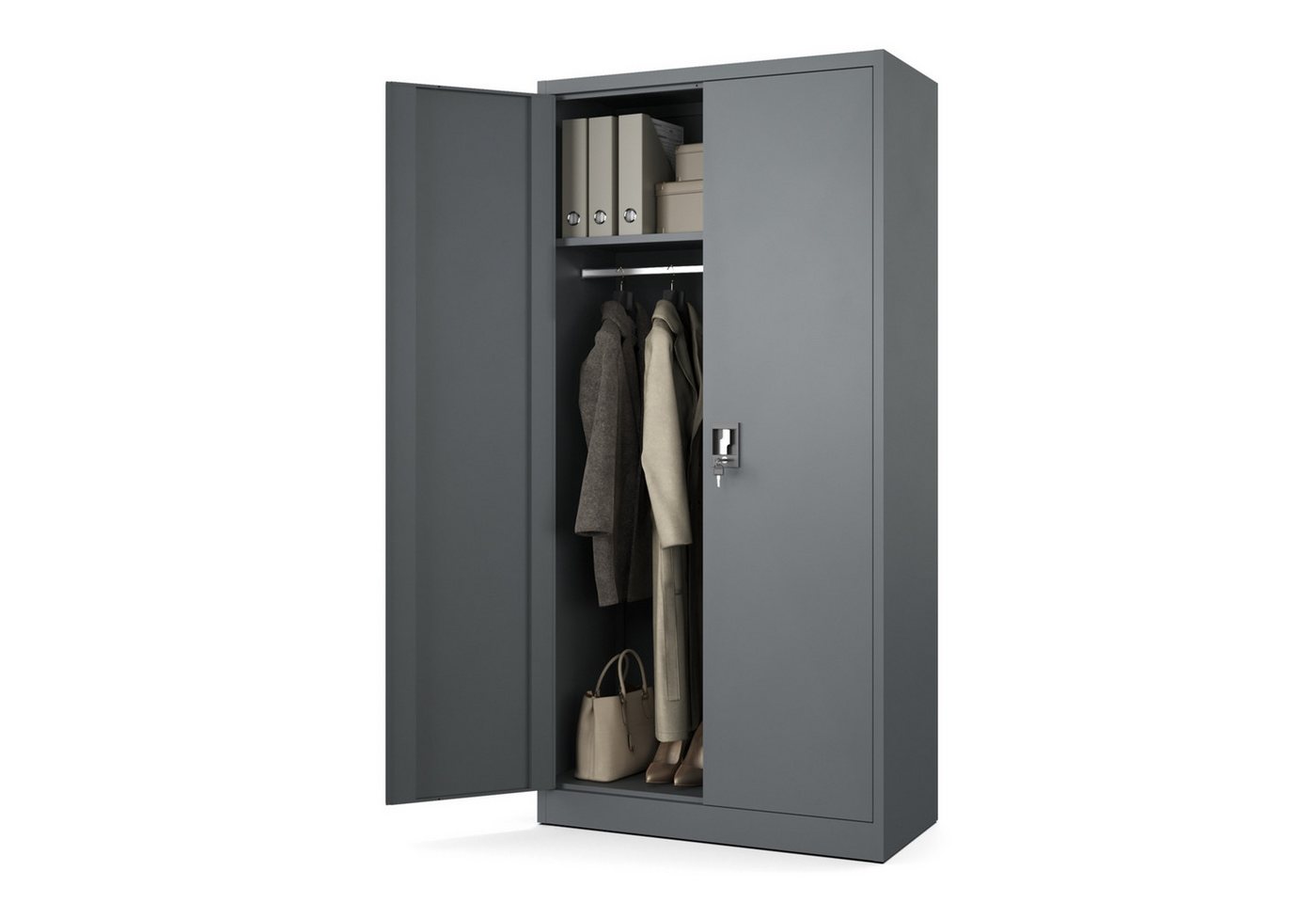 Muralo Aktenschrank Metallschrank für die Firma mit Dreipunktschloss (Packung, 1-St., 185 x 90 x 45 cm) Dreipunktblockade, Kleiderstange, 4 verstellbare Regalböden