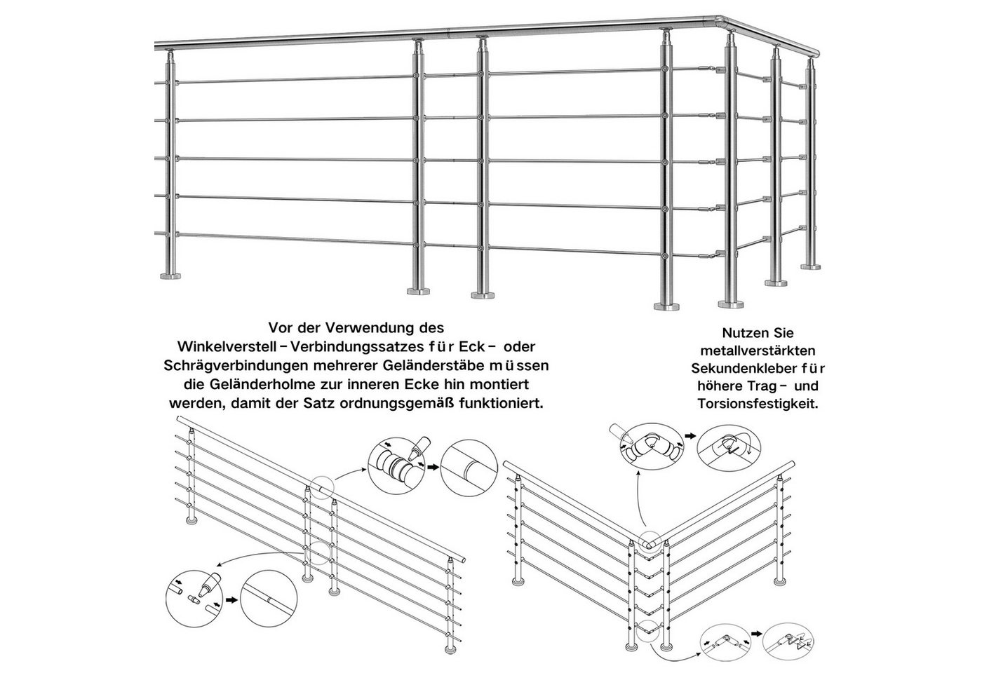 Duschparadies Handlauf DUSCHPARADIES Geländerverbinder Set, Verbindung mehrerer Geländer, (Packung, 5 St), Farben: Silber Verbindungsart: Gerade oder Universell. Bild 3