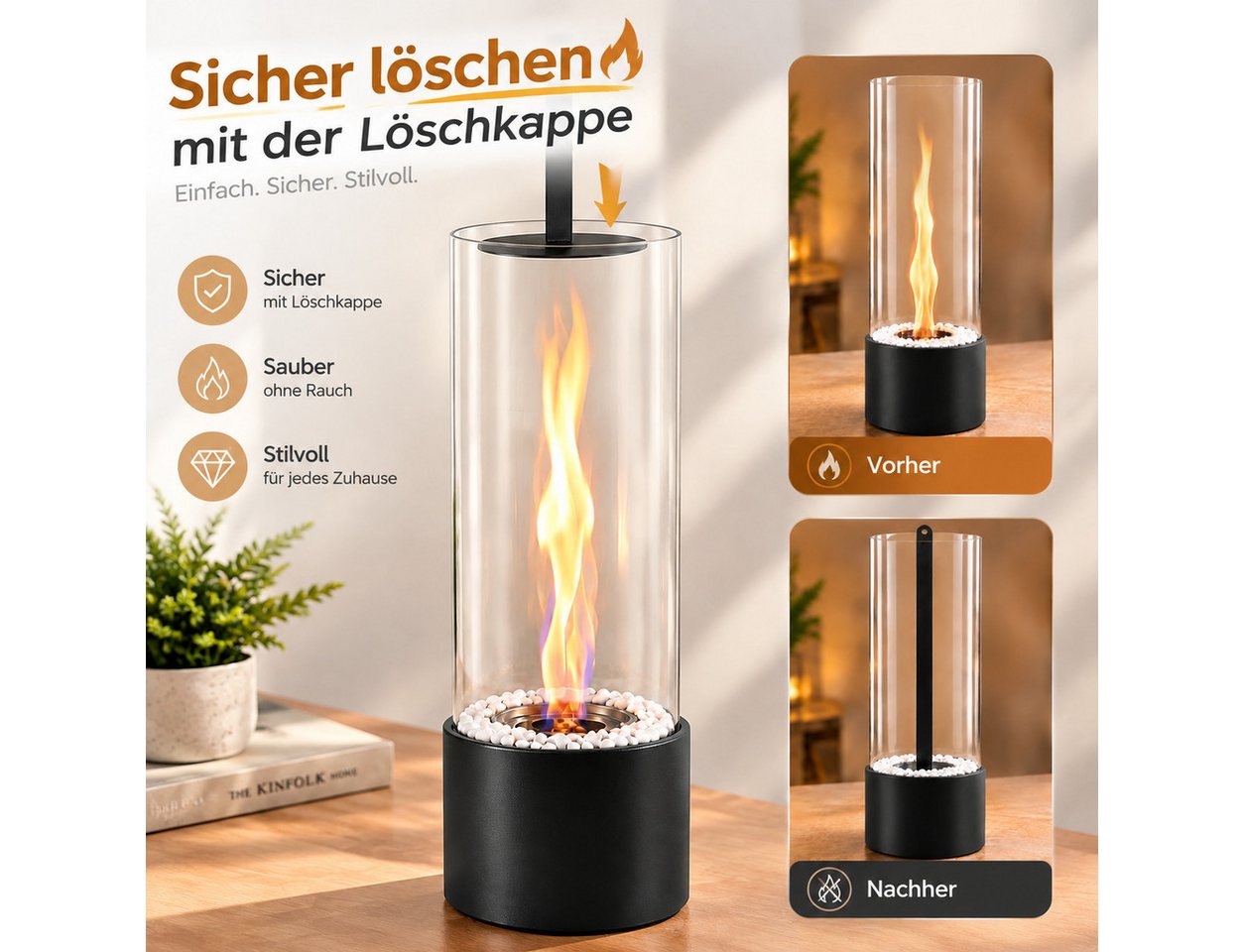 Ledklang Tischfeuer Ethanol Rund Tischkamin Indoor Outdoor 40cm Kamin Tischfeuerstelle (für Tisch, Terrasse, Balkon & Garten), Als Party Geschenkidee stilvolle Tischdeko oder festliche Atmosphäre Bild 2