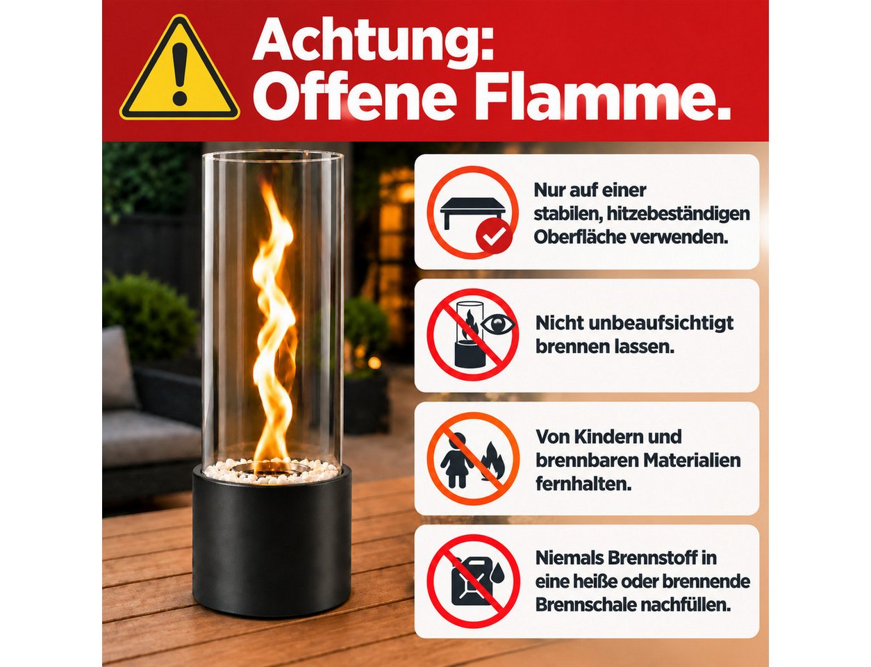 Ledklang Tischfeuer Ethanol Rund Tischkamin Indoor Outdoor 40cm Kamin Tischfeuerstelle (für Tisch, Terrasse, Balkon & Garten), Als Party Geschenkidee stilvolle Tischdeko oder festliche Atmosphäre Bild 4