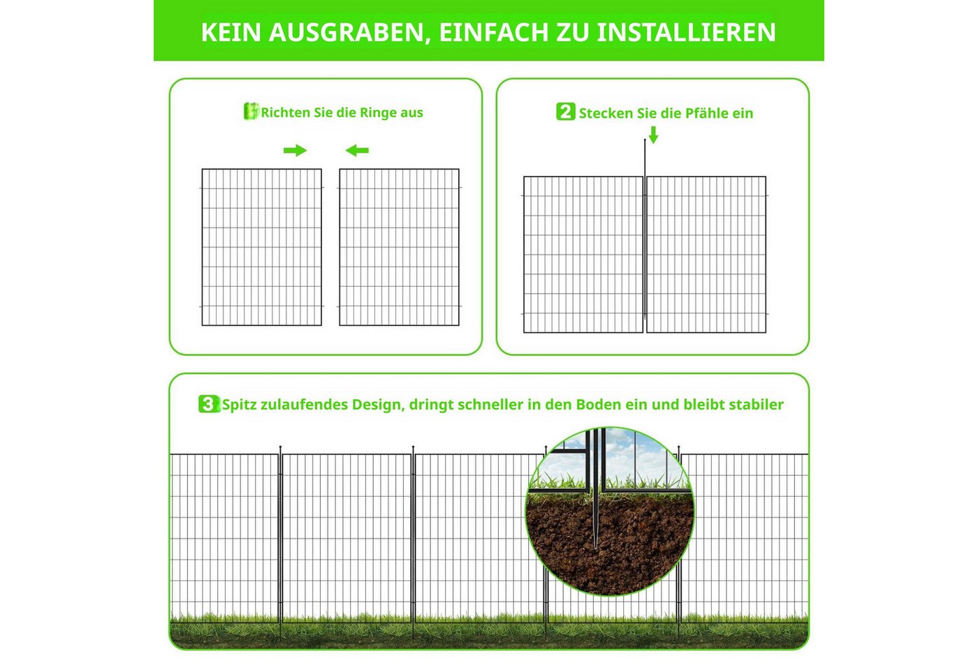GarveeMore Spalier Gartenzaun Metall, 10 Stück Hundezaun, 60/80/ 102cm H 720cm L