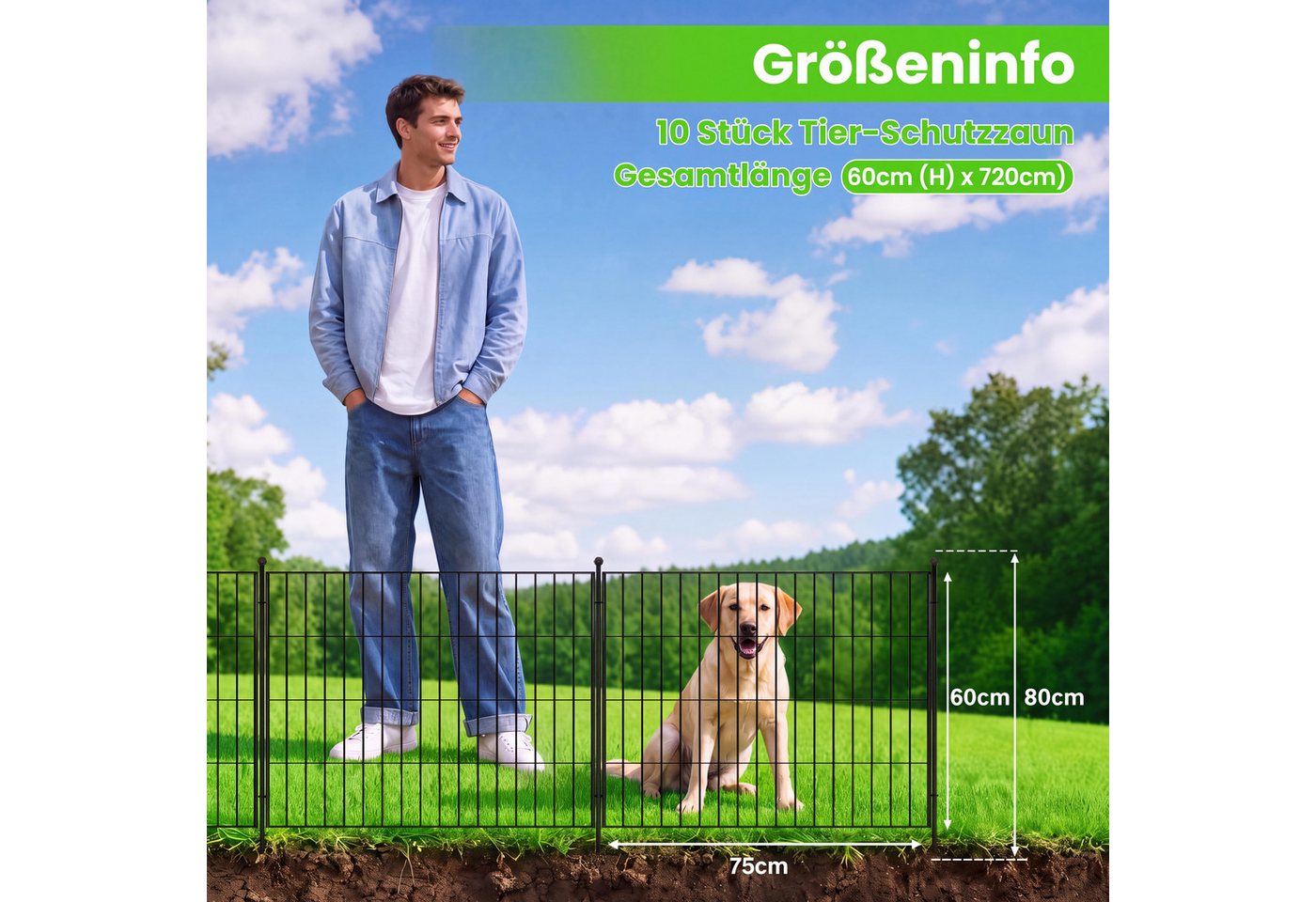 GarveeMore Spalier Gartenzaun Metall, 10 Stück Hundezaun, 60/80/ 102cm H 720cm L Bild 3