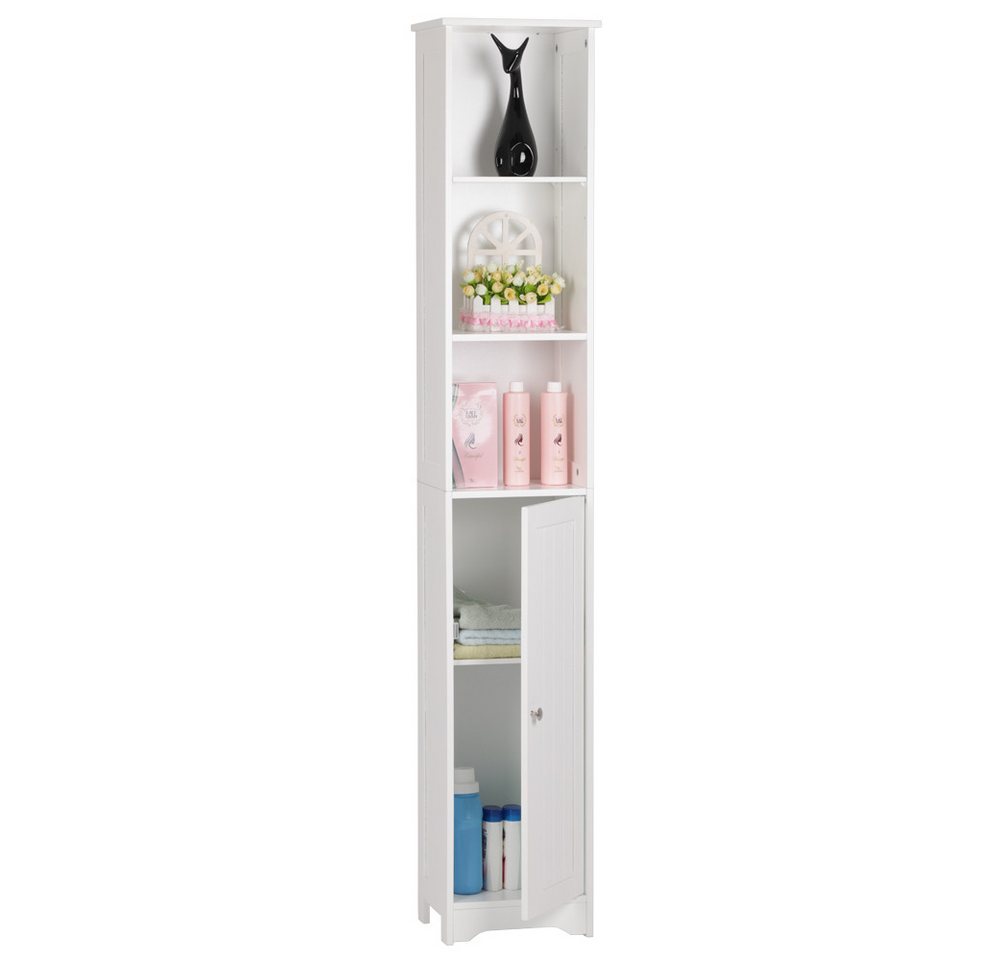 Karlhome Badregal Schmaler Badezimmerschrank mit Tür und 3 offenen Fächern, 1-tlg., Hoher Stand-Schrank für kleine Räume, Aufbewahrungsschrank 170cm Bild 4