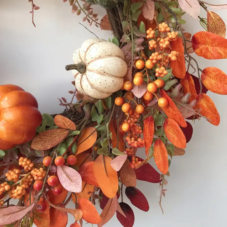 Bomiclss Dekokranz 40cm Herbst-Beerenkranz, Herbstlicher Türkranz, geeignet für Haustüren, Veranden und Thanksgiving-Erntedekoration Bild 3