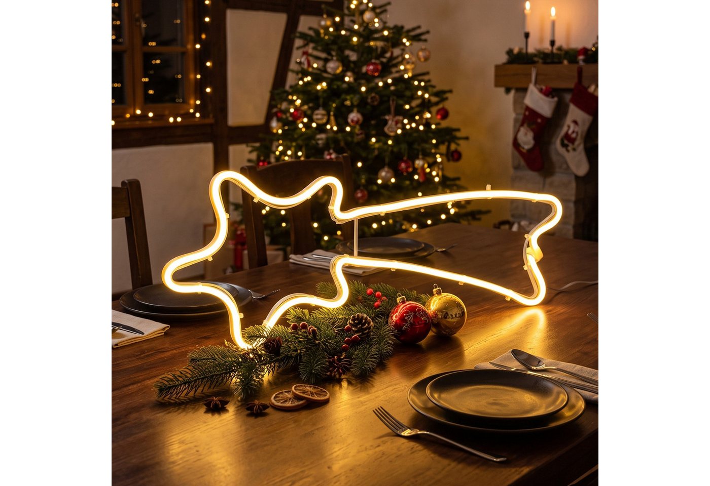 Salcar LED-Lichterkette 300er LED Neonlicht Stern 50-90cm Außen Sternschnuppe Weihnachtslicht, Ø50cm Fenster LED Lichterkette Garten Weihnachtsdeko Warmweiß Bild 2