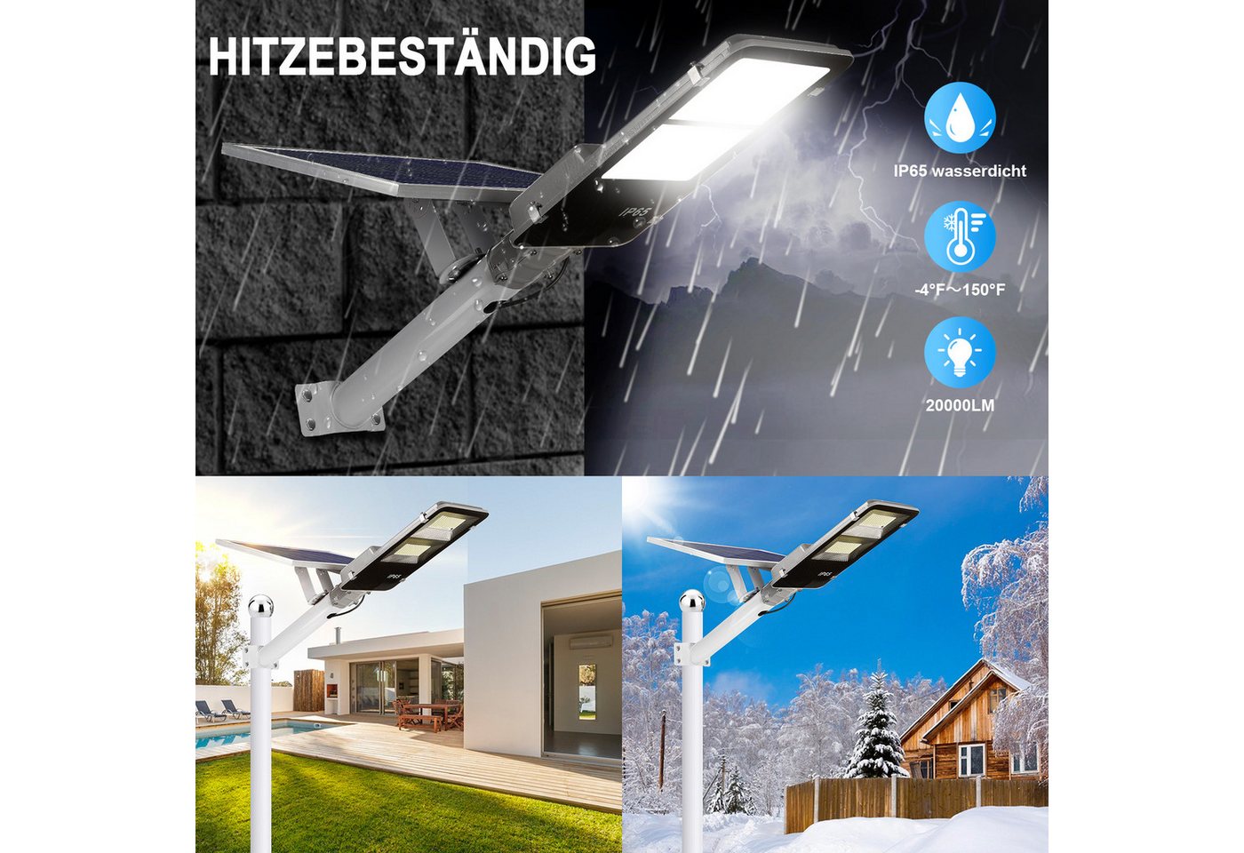 LMaxhome LED Solarleuchte Straßenlaterne Tageslichtweiß mit Fernbedienung Wasserdicht für Garten, 233 LEDs, LED fest integriert, 6500K 805LEDs Solarlampen LED fest integriert 20/25W Wandleuchte Außen Bild 2