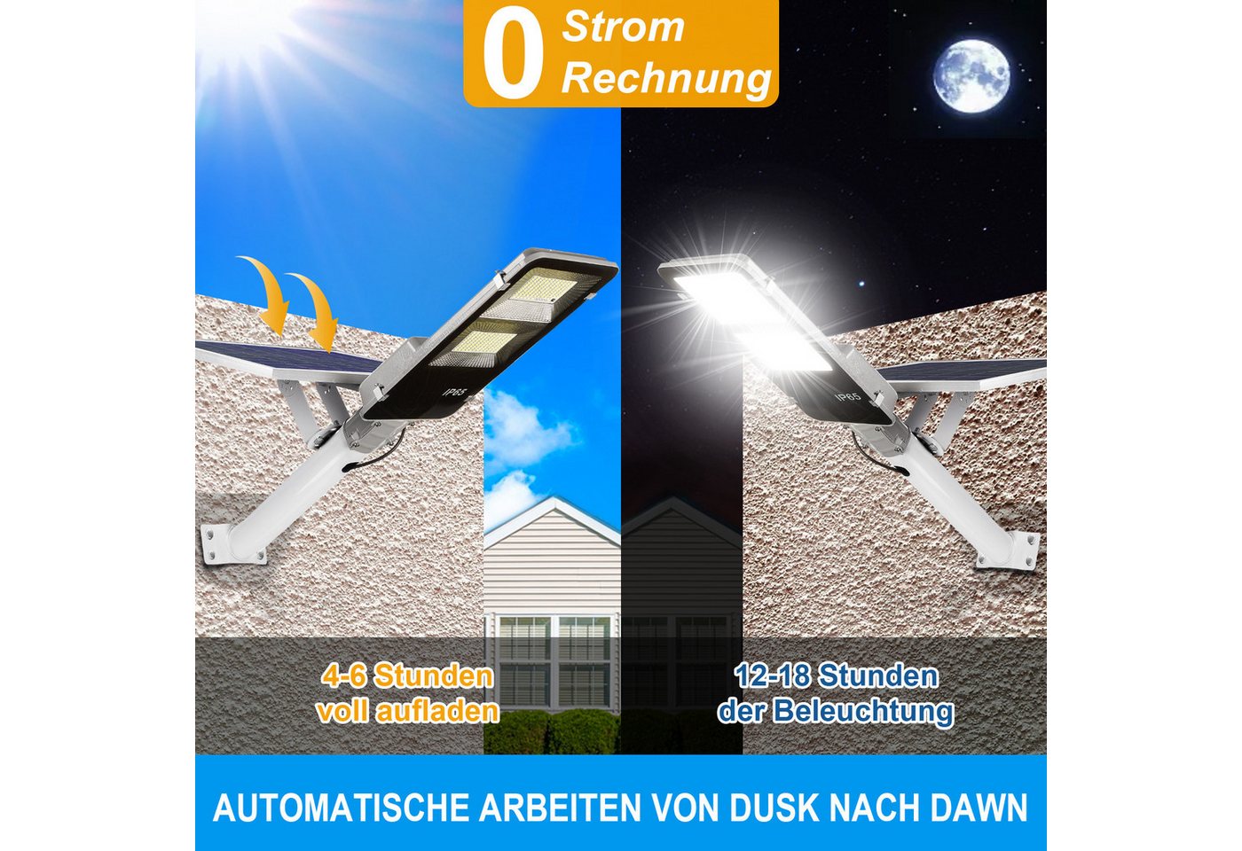 LMaxhome LED Solarleuchte Straßenlaterne Tageslichtweiß mit Fernbedienung Wasserdicht für Garten, 233 LEDs, LED fest integriert, 6500K 805LEDs Solarlampen LED fest integriert 20/25W Wandleuchte Außen Bild 4