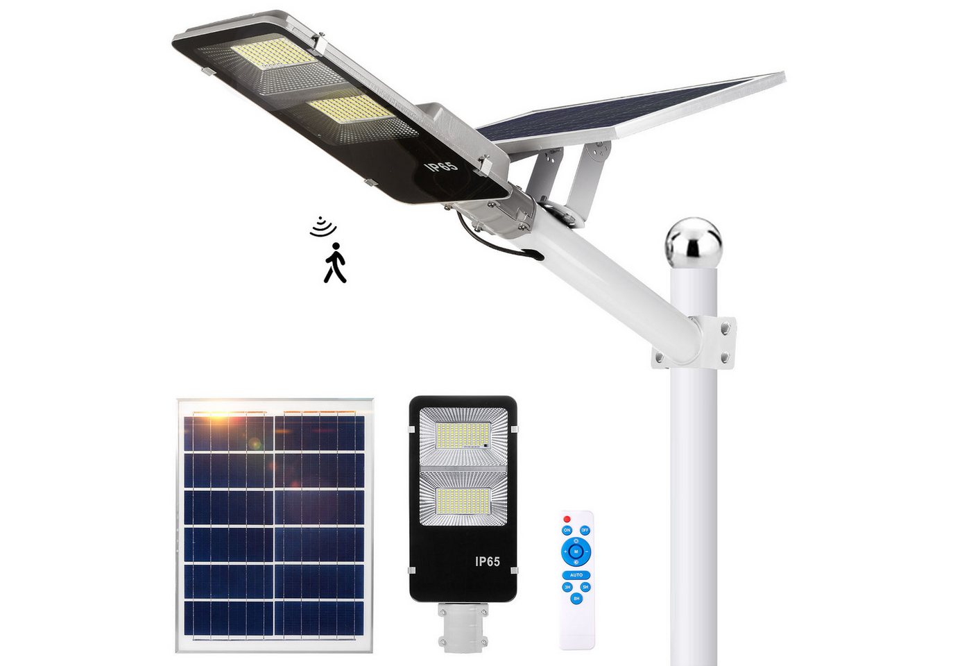 LMaxhome LED Solarleuchte Straßenlaterne Tageslichtweiß mit Fernbedienung Wasserdicht für Garten, 233 LEDs, LED fest integriert, 6500K 805LEDs Solarlampen LED fest integriert 20/25W Wandleuchte Außen Bild 5