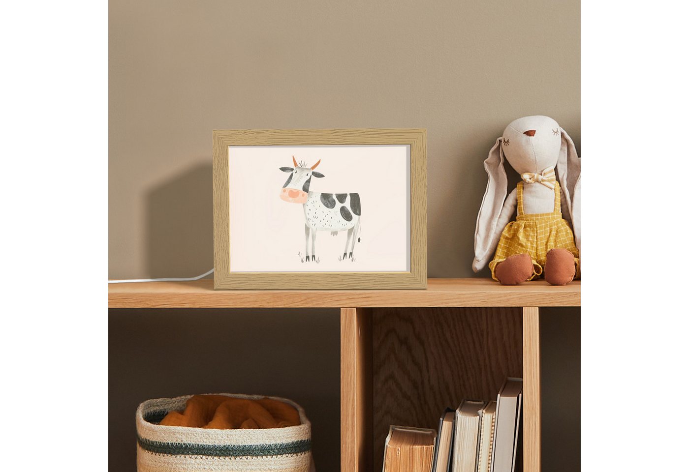OnlyWow Nachttischlampe Lightbox Kuh - Bauernhoftier - Tiere - Pastellfarben - Jungen, Dimmbar, Farbwechsel, LED, Warmweiß, Kaltweiß, Neutralweiß Einstellbar, Nachtlicht, Kinder- und Babyzimmer, Dimmbar, mit Kabel, Tischleuchte Bild 4