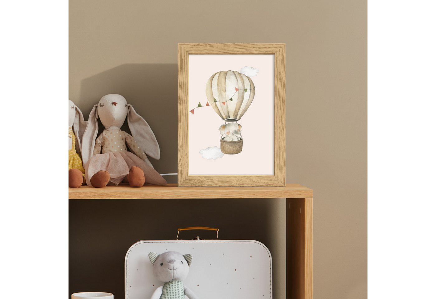 OnlyWow Nachttischlampe Lightbox Heißluftballon - Elefant - Aquarell - Beige - Tiere - Mädchen, Dimmbar, Farbwechsel, LED, Warmweiß, Kaltweiß, Neutralweiß Einstellbar, Kinderzimmer, Babyzimmer, Dimmbar, mit Kabel, Nachtlampe, LED Bild 2
