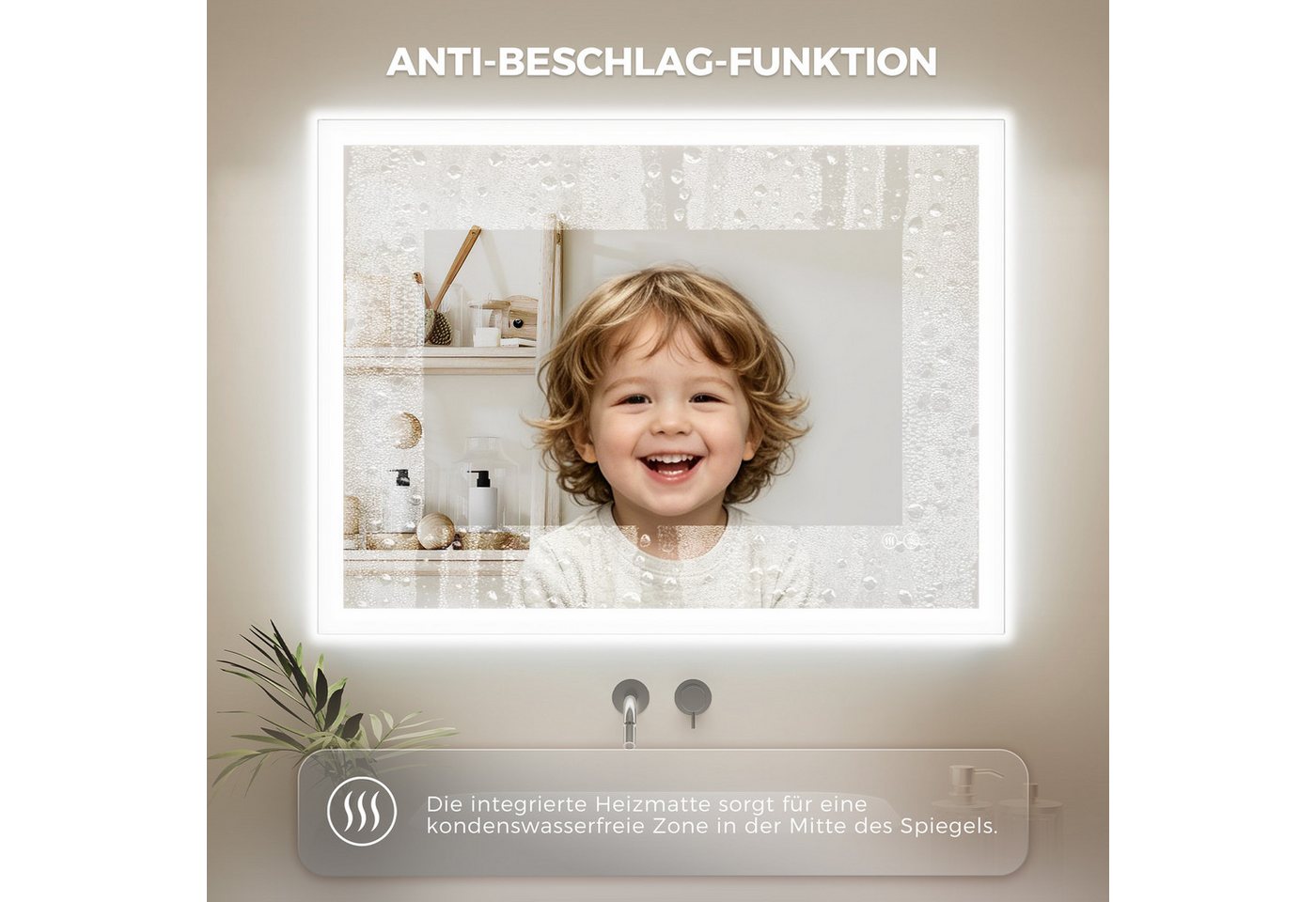 IMPTS Badspiegel mit LED Beleuchtung Badezimmerspiegel rahmenlos Rechteckig Wandspiegel Bild 4