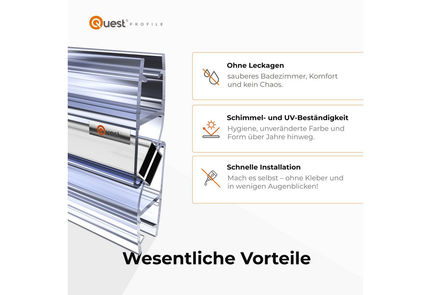 Quest Duschdichtung Magnetdichtung 90° für Eckduschen, 200 cm, 2 Stück, L: 200,00 cm, (Packung, 2-St), für 6-8 mm Glas, 200 cm, transparent Bild 4