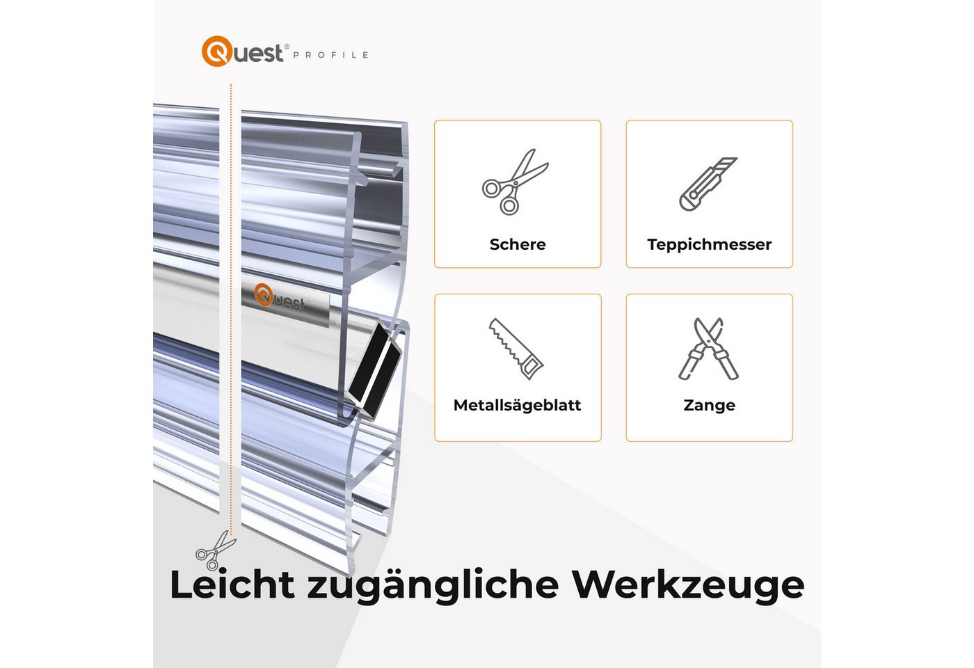 Quest Duschdichtung Magnetdichtung 90° für Eckduschen, 200 cm, 2 Stück, L: 200,00 cm, (Packung, 2-St), für 6-8 mm Glas, 200 cm, transparent Bild 5