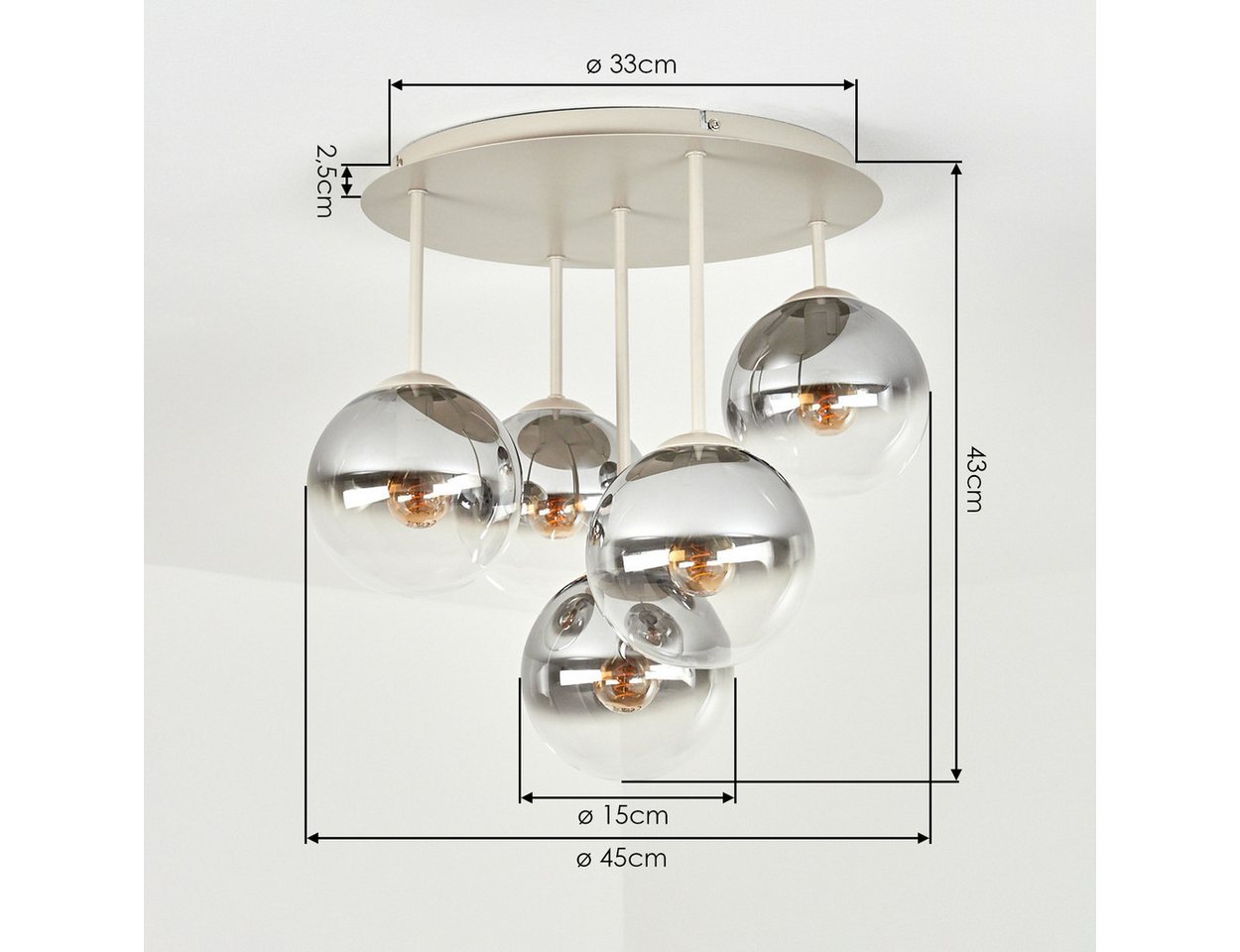 hofstein Deckenleuchte Deckenlampe aus Metall/Glas in Sandfarben/Weiß/Rauchfarben/Klar, moderne Deckenleuchte im Retro/Vintage-Design, 5 x E14 Bild 3