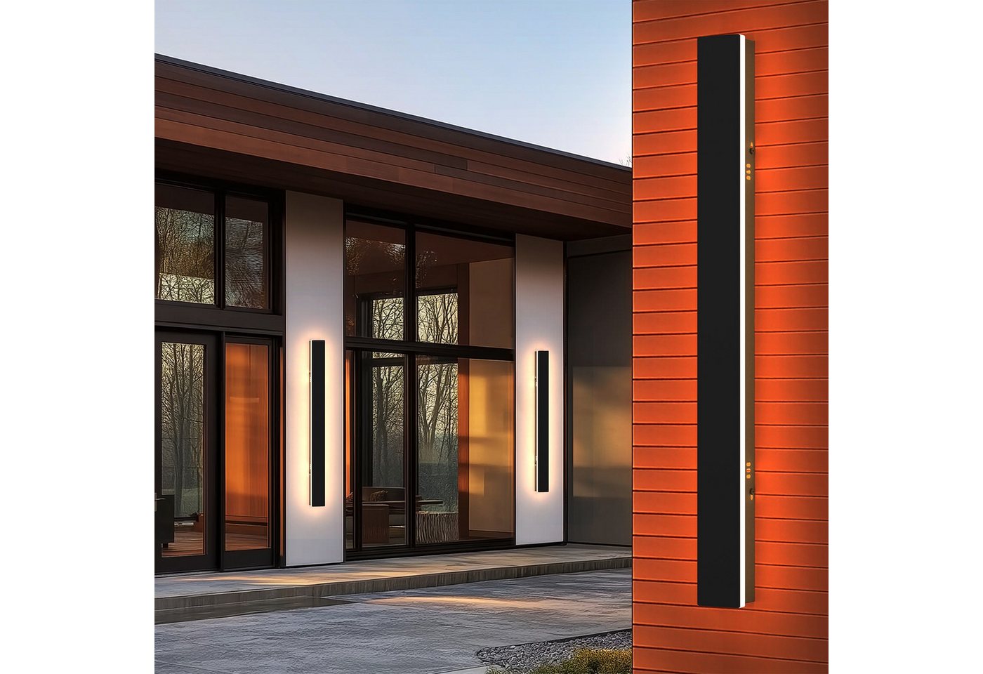 LOHAS-LED Außen-Wandleuchte LED Wandleuchte Strip, 60 cm, IP67, 3000K für Garten & Fassade, LED fest integriert, Warmweiß