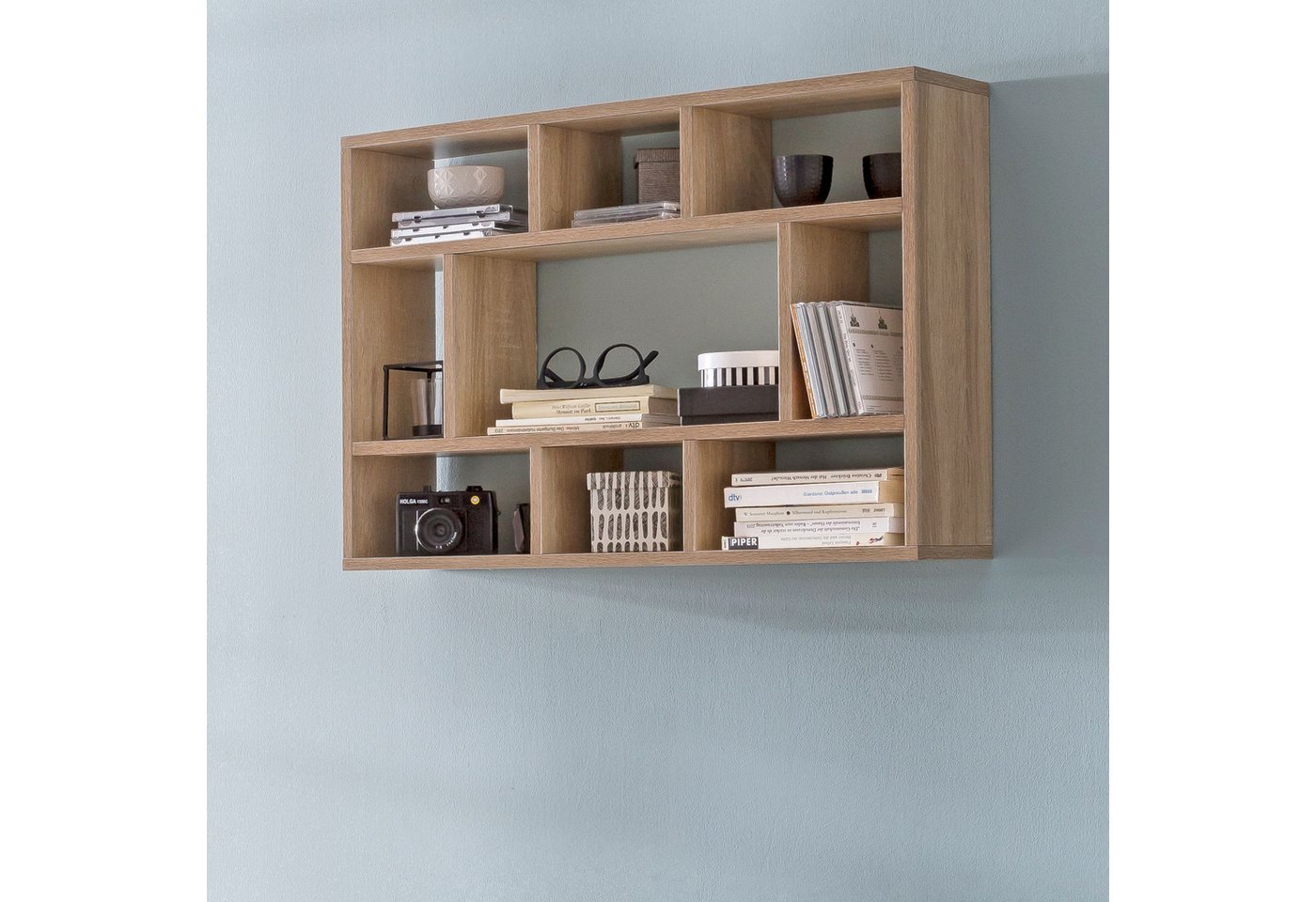 FINEBUY Wandregal SuVa14522_1 SV51844 Hängeregal Wandboard Holz Bücherregal Klein Modern, Sonoma 75x51x16 cm, Design Holz Hängeregal Modern, Schweberegal Wand, Wandboard Schmal, Dekoregal Bild 5