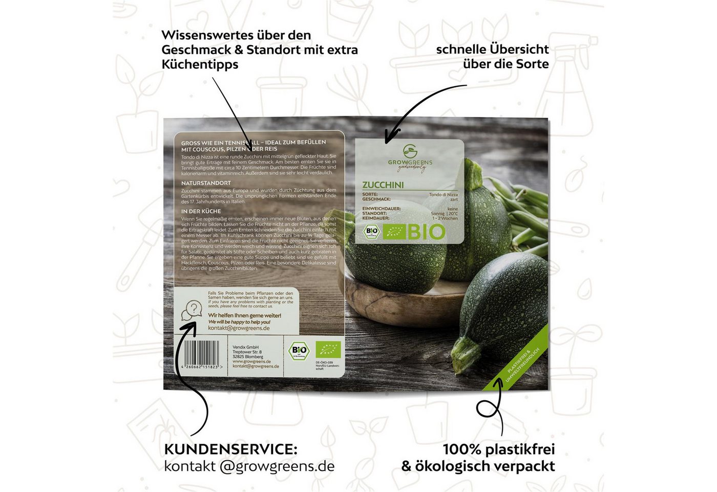 Growgreens Gemüsesamen BIO Zucchini Samen Rund (Tondo di Nizza) - Zucchini Saatgut (5 Korn), Zucchini Bild 2
