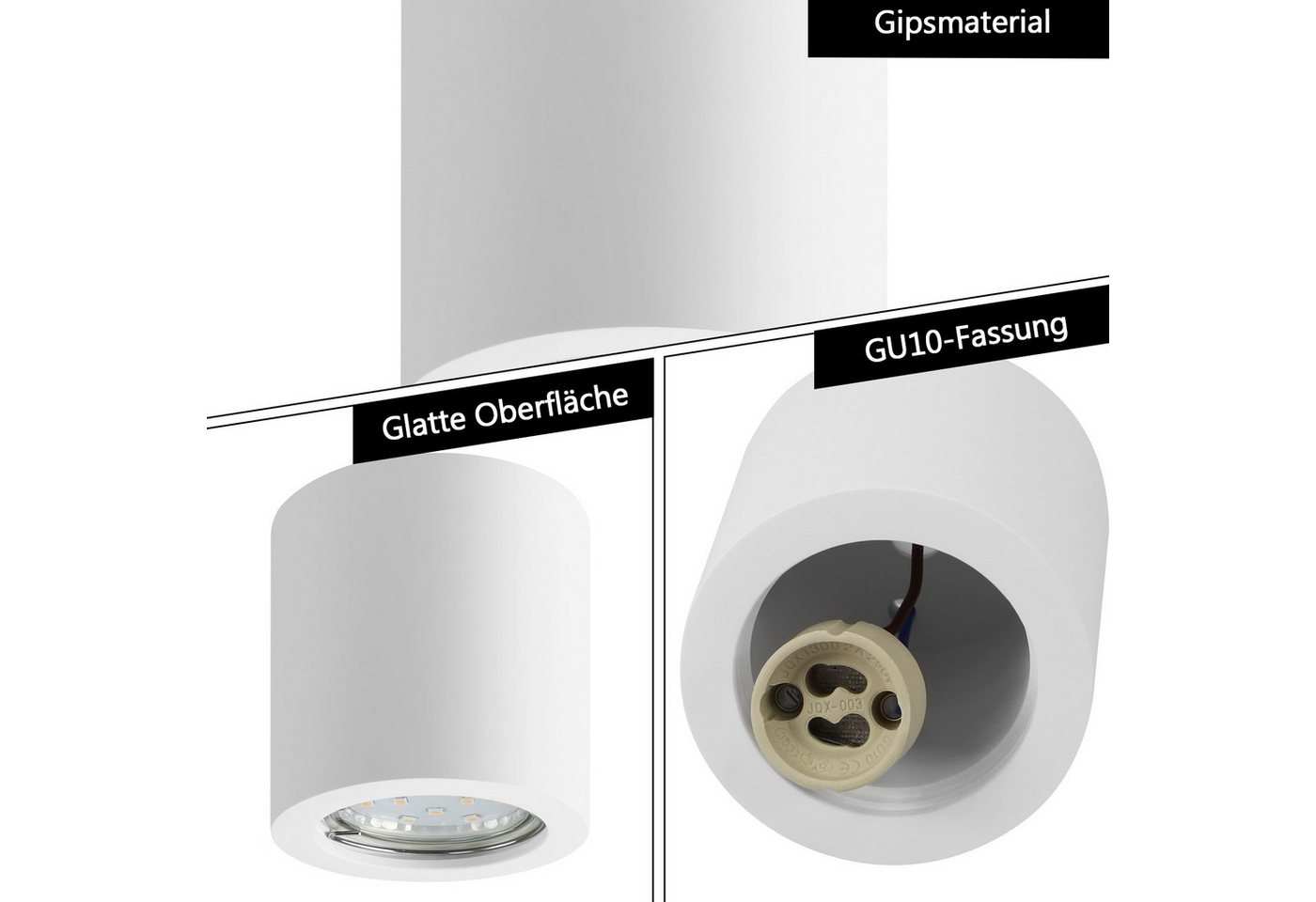 ZMH Aufbauleuchte Weiß GU10 Deckenstrahler aus Gips Modern klein für Küche Wohnzimmer, ohne Leuchtmittel, Modern klein Deckenlampe Max.40W für Kunstausstellung Flur