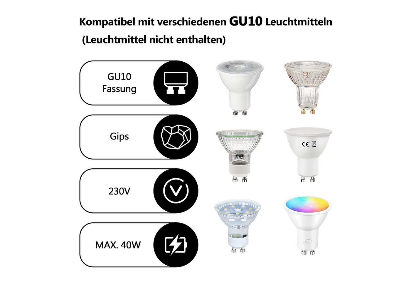 ZMH Aufbauleuchte Weiß GU10 Deckenstrahler aus Gips Modern klein für Küche Wohnzimmer, ohne Leuchtmittel, Modern klein Deckenlampe Max.40W für Kunstausstellung Flur Bild 2