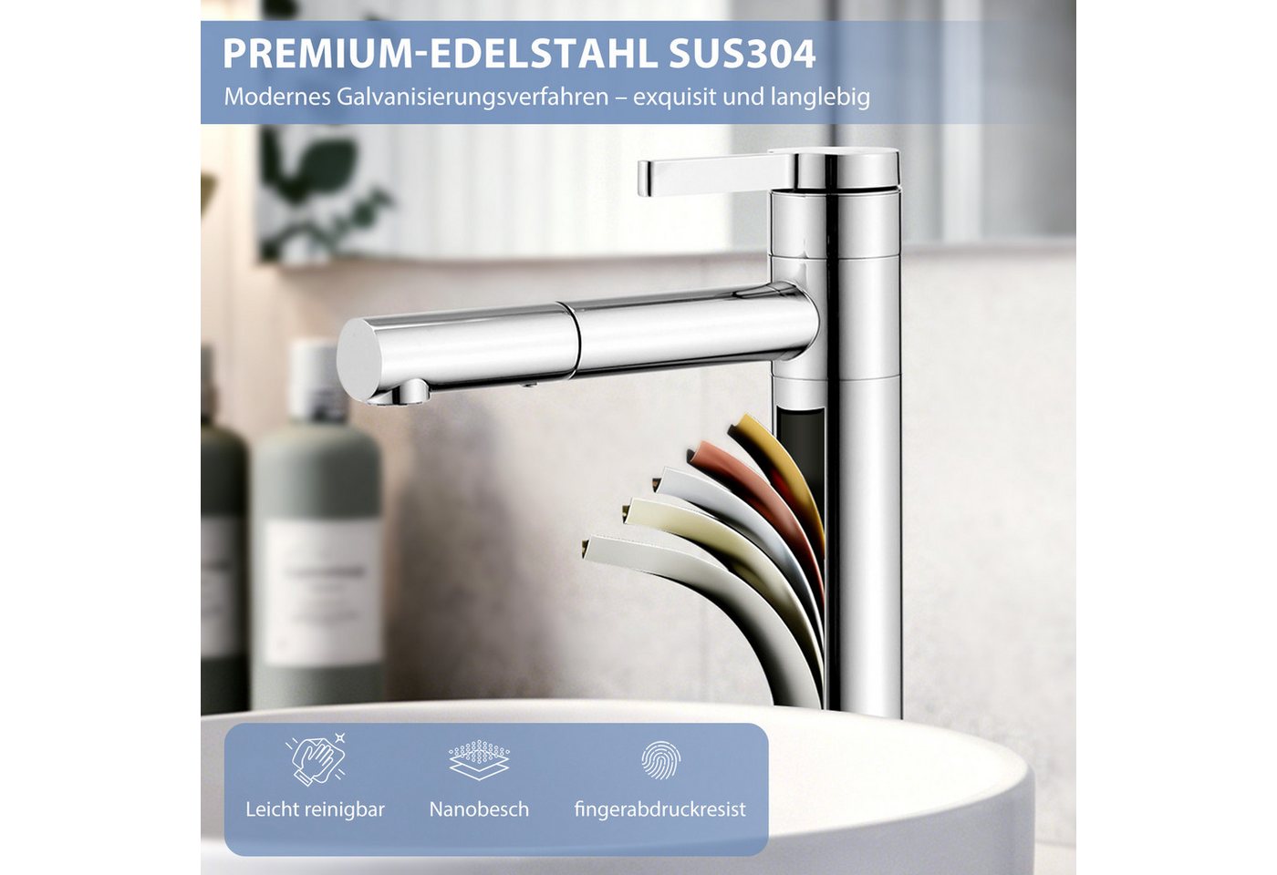 HOMELODY Waschtischarmatur Hochdruck Waschtischarmatur Edelstahl 304 Hoch Wasserhahn 360° Drehbar Hoher Badarmatur für Aufsatzwaschbecken mit schwenkbarem Auslauf Bild 2