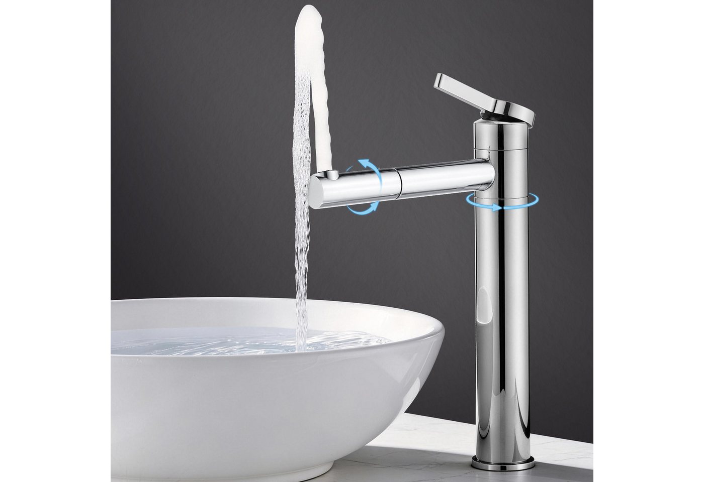 HOMELODY Waschtischarmatur Hochdruck Waschtischarmatur Edelstahl 304 Hoch Wasserhahn 360° Drehbar Hoher Badarmatur für Aufsatzwaschbecken mit schwenkbarem Auslauf Bild 3