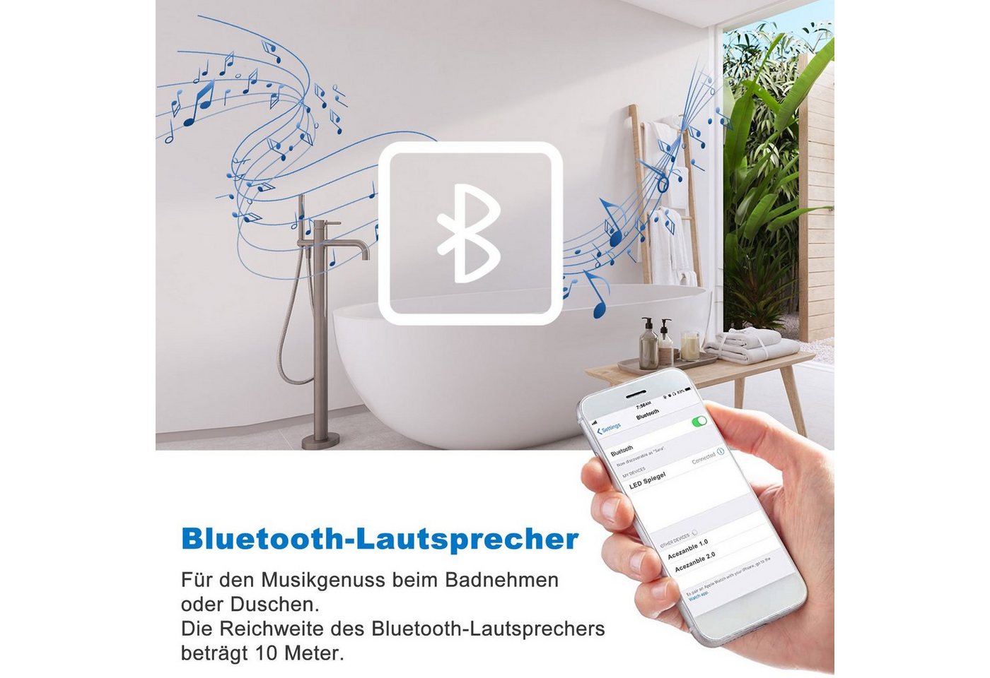 duschspa Badspiegel LED Spiegel mit Steckdose 3x Schminkspiegel Kalt/Neutral/Warmweiß, Bluetooth,Rasiersteckdose Bild 4
