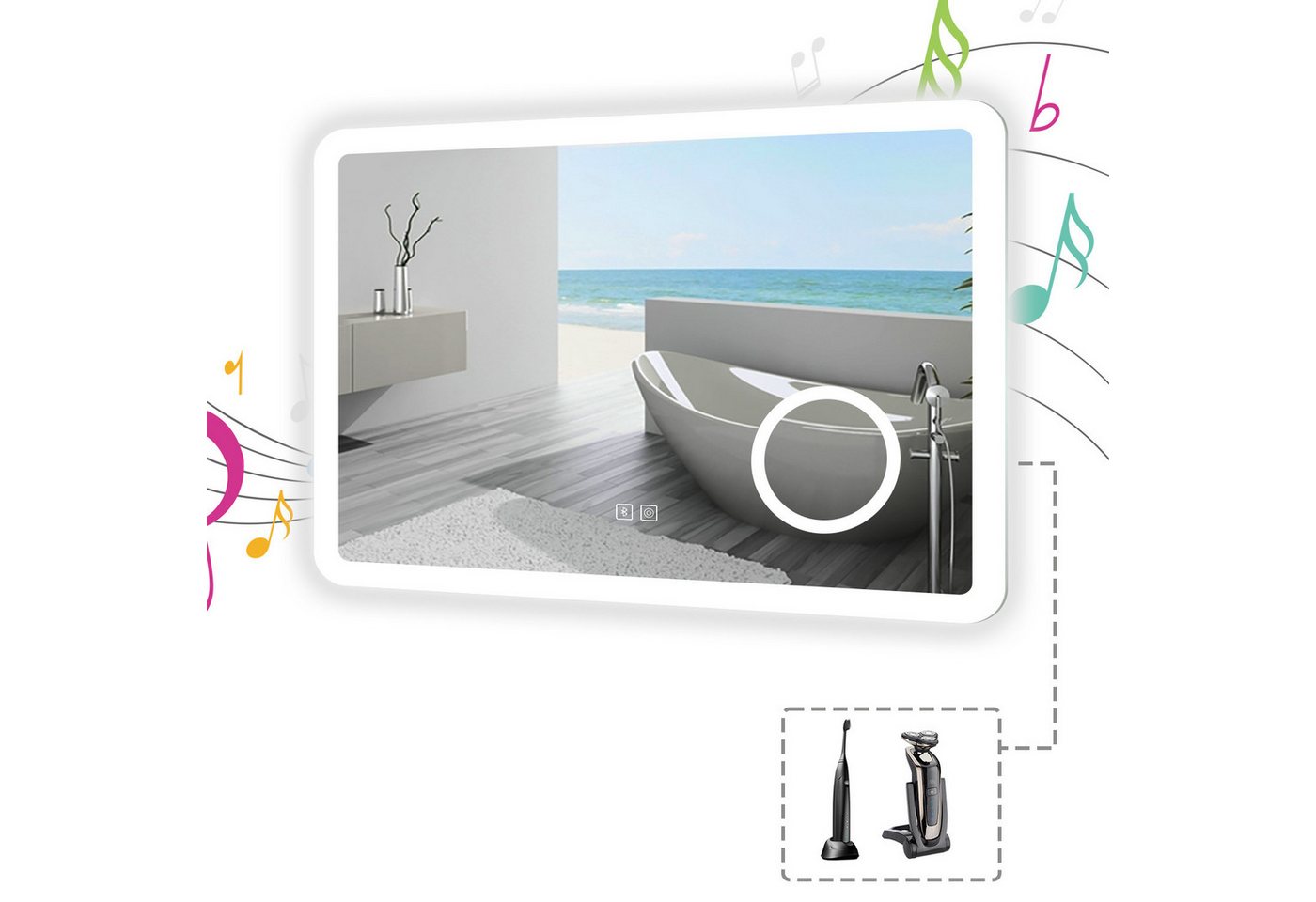 duschspa Badspiegel LED Spiegel mit Steckdose 3x Schminkspiegel Kalt/Neutral/Warmweiß, Bluetooth,Rasiersteckdose Bild 5