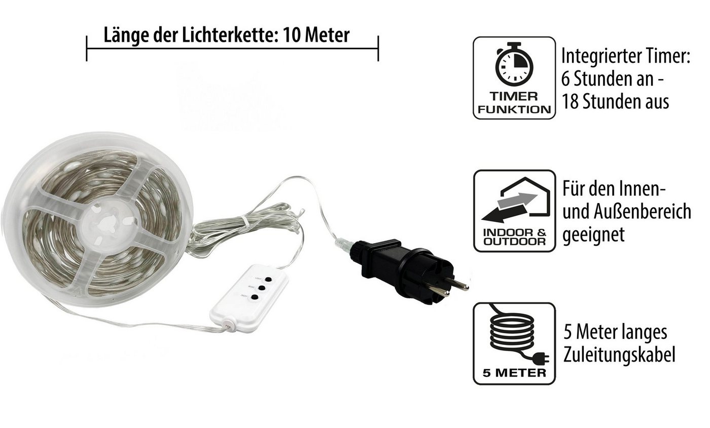 Northpoint LED-Lichterkette LED Effektlichterkette mit Musiksensor 100 LEDs IP44 10m lang Timer Bild 2