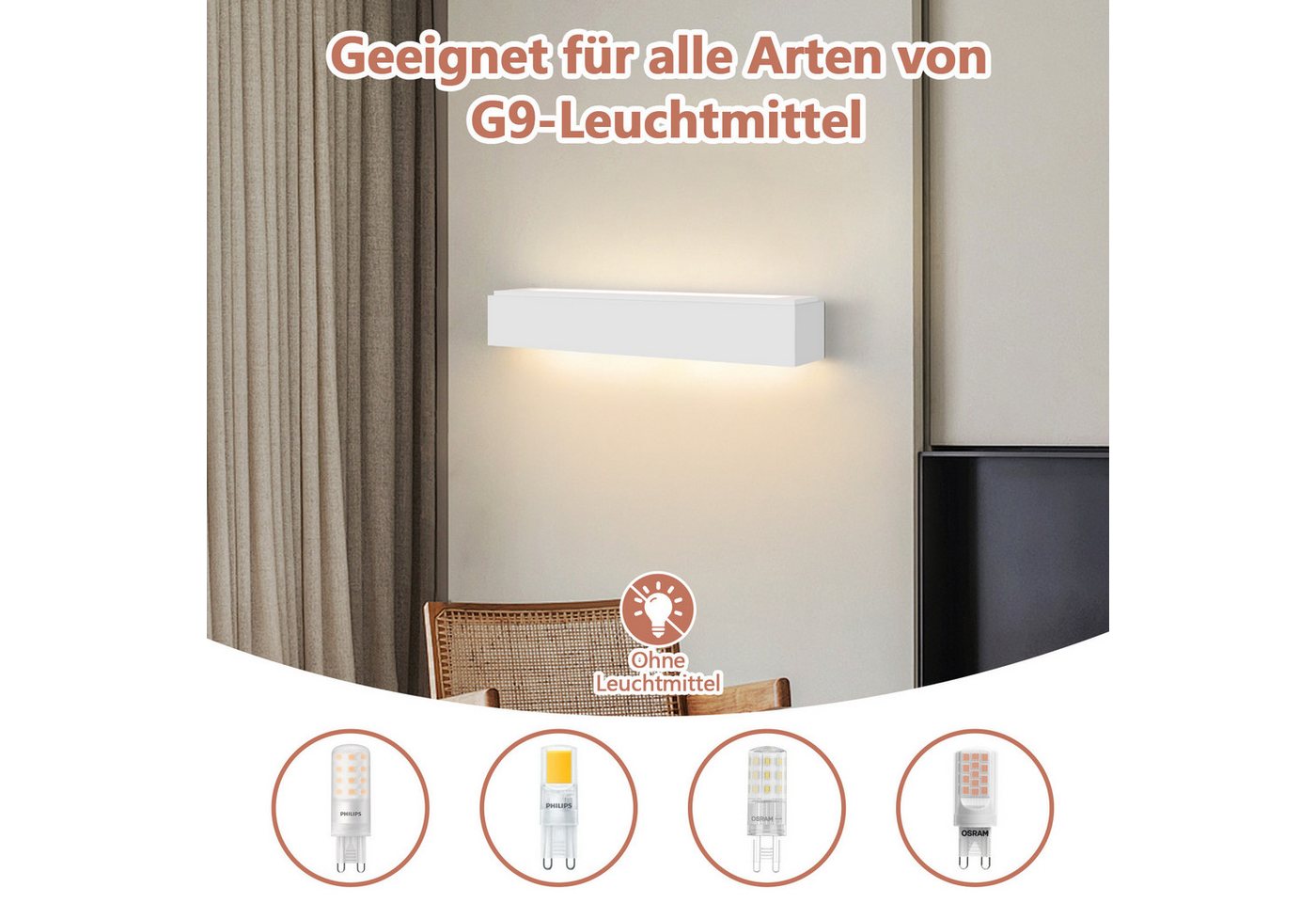 ZMH Wandleuchte innen Weiß G9 40W Modern Wandlampe Schlafzimmer Wohnzimmer Flur, ohne Leuchtmittel, 1 flammig,Up-Down-Lichteffekt,Flurlampe für Treppenhaus, 1 Stück Bild 2