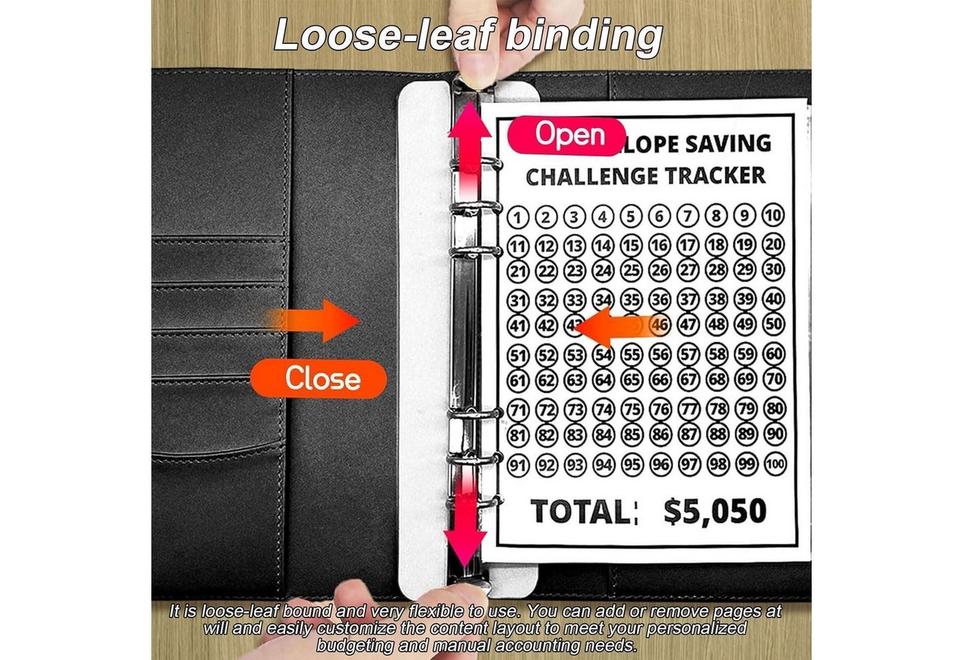 AMONENZ Notizbuch Budget Planner Sparbuch Kunstleder A5 100 Umschläge Schwarz Bild 3