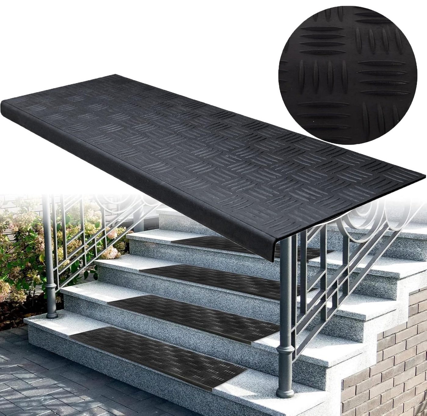 wohnTRAUM24 Stufenmatte Stufenmatten Synthetischer Gummi Außen mit Stufenkante 67 x 25cm, Treppenteppich für Innen Outdoor Teppich Bild 3
