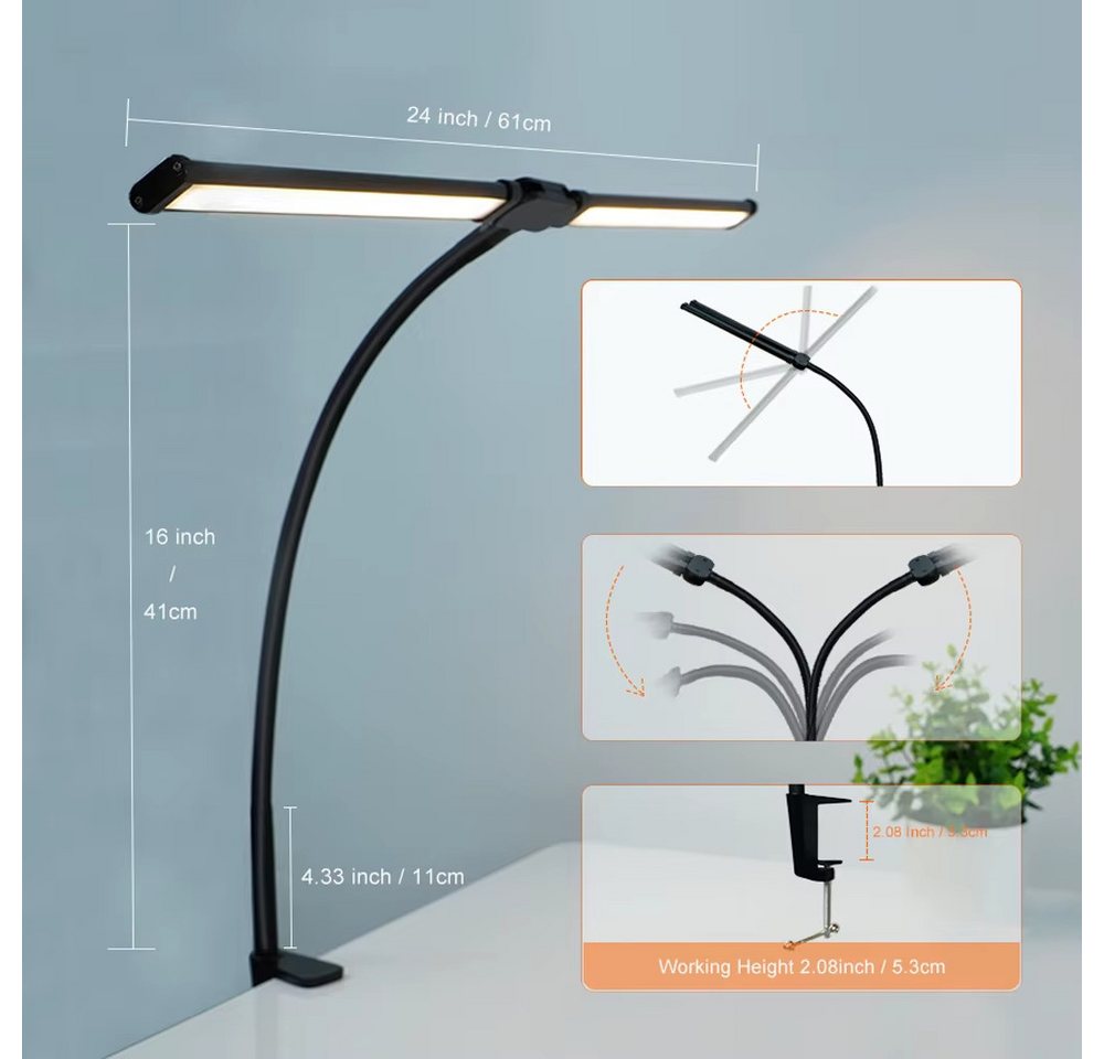 Athlix Schreibtischlampe LED-Lampe Schreibtischlampe mit Klemme, LED fest integriert, Tageslichtweiß, Schonendes Lichtspektrum, Stabile Materialkombination Bild 3